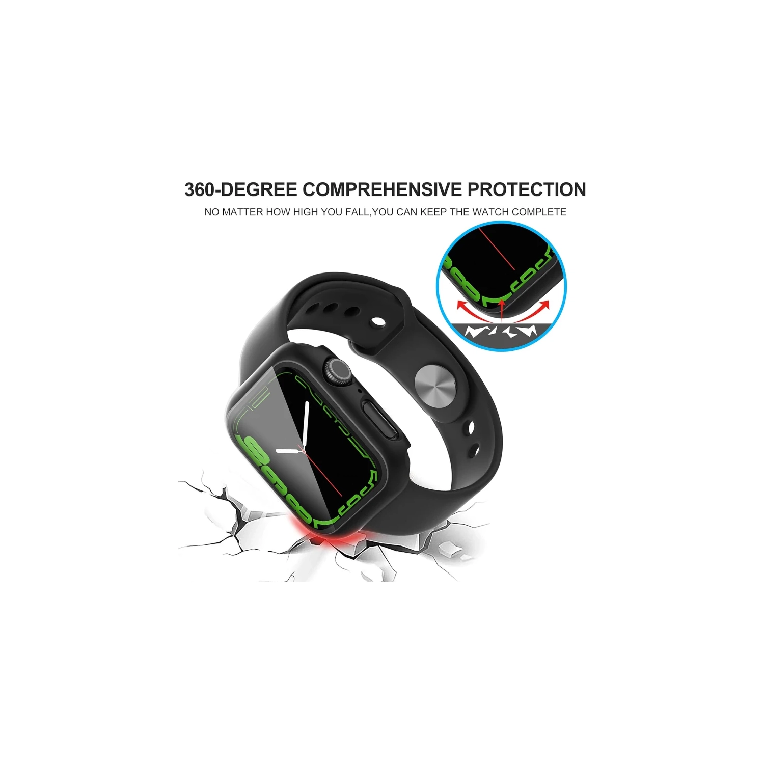 Paquet de 2 étuis protecteurs d'écran pour Apple Watch Series 8/7/6/5/4/se/se 2 40&nbsp;mm - verre trempé ultramince, noir