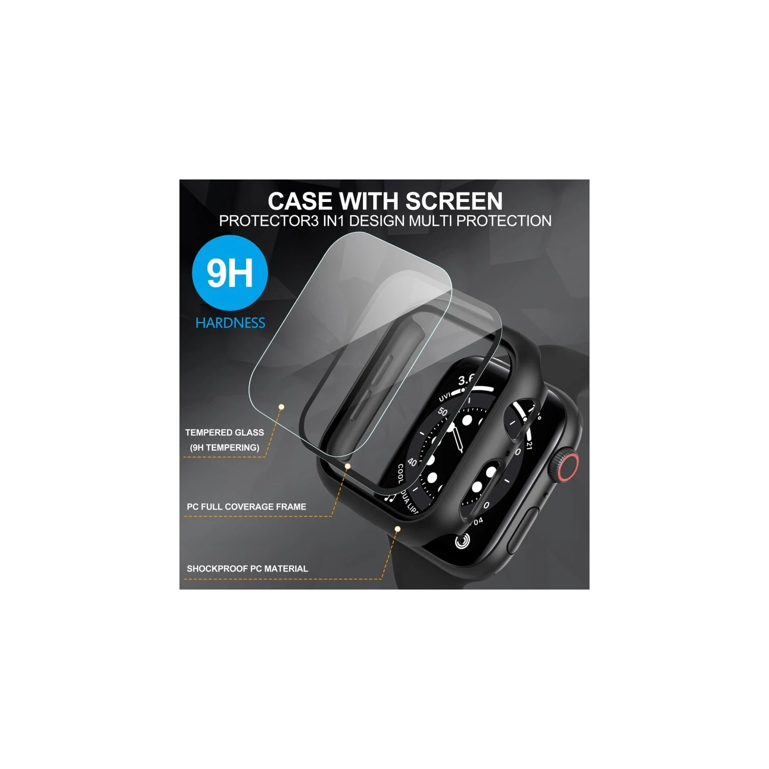 Paquet de 2 étuis protecteurs d'écran pour Apple Watch Series 8/7/6/5/4/se/se 2 40&nbsp;mm - verre trempé ultramince, noir