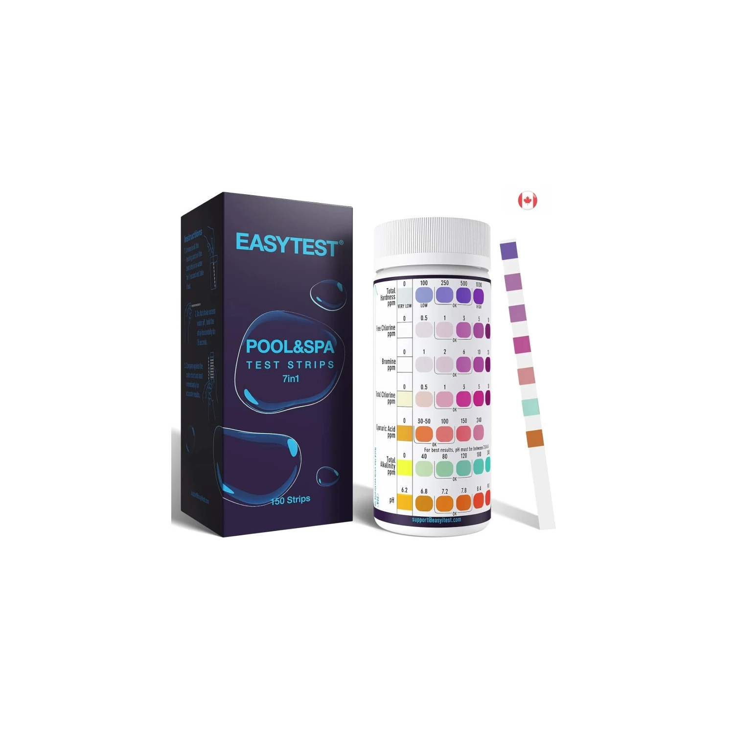 7 Way Pool & Spa Test Strips - 150 Strips for Accurate Water Testing: pH, Bromine, Total Alkalinity, Free Chlorine, Total Chlorine, Total Hardness,