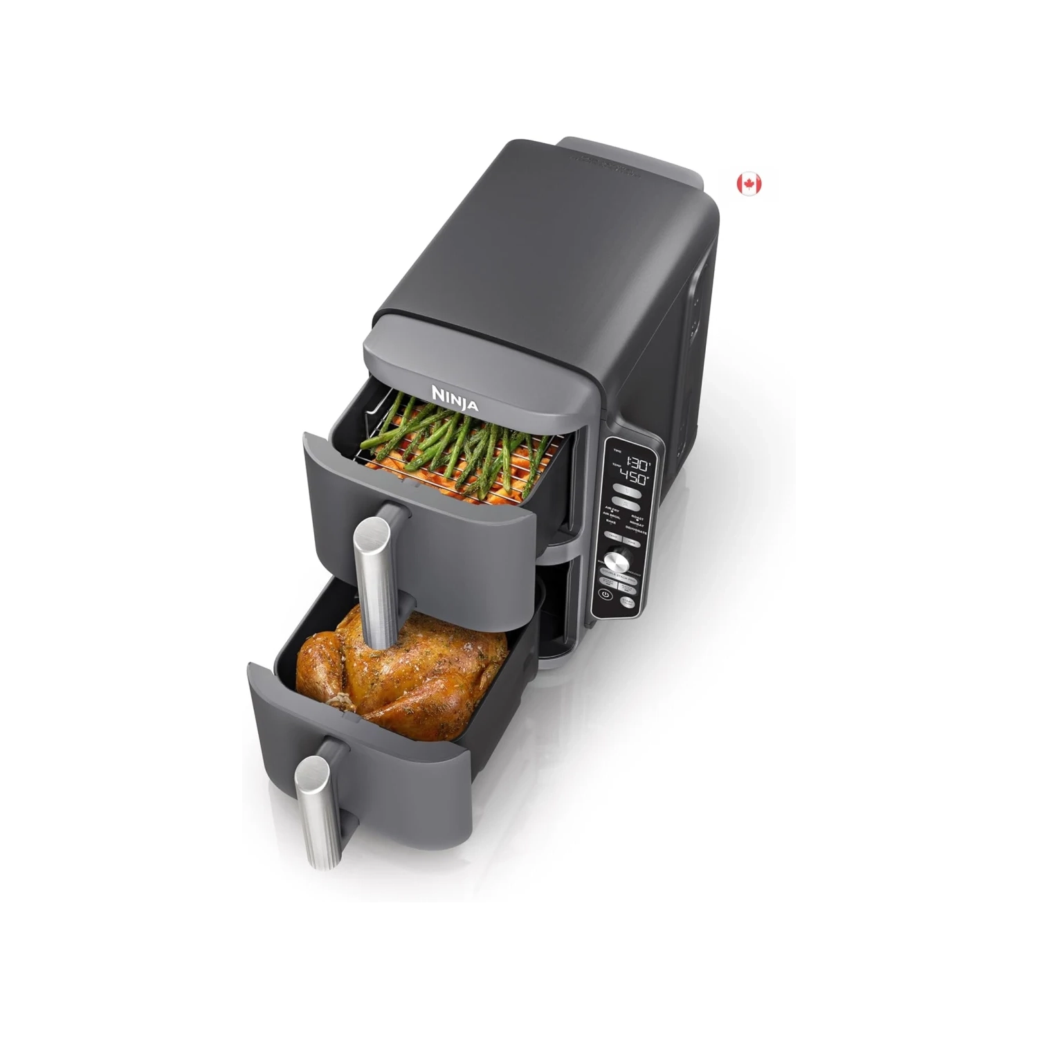 Ninja SL401 DoubleStack XL 2-Basket Air Fryer - 10 QT, 6-in-1, DoubleStack Technology, Smart Finish, Cook 4 Foods at Once, Compact Design, Easy Clean, Grey