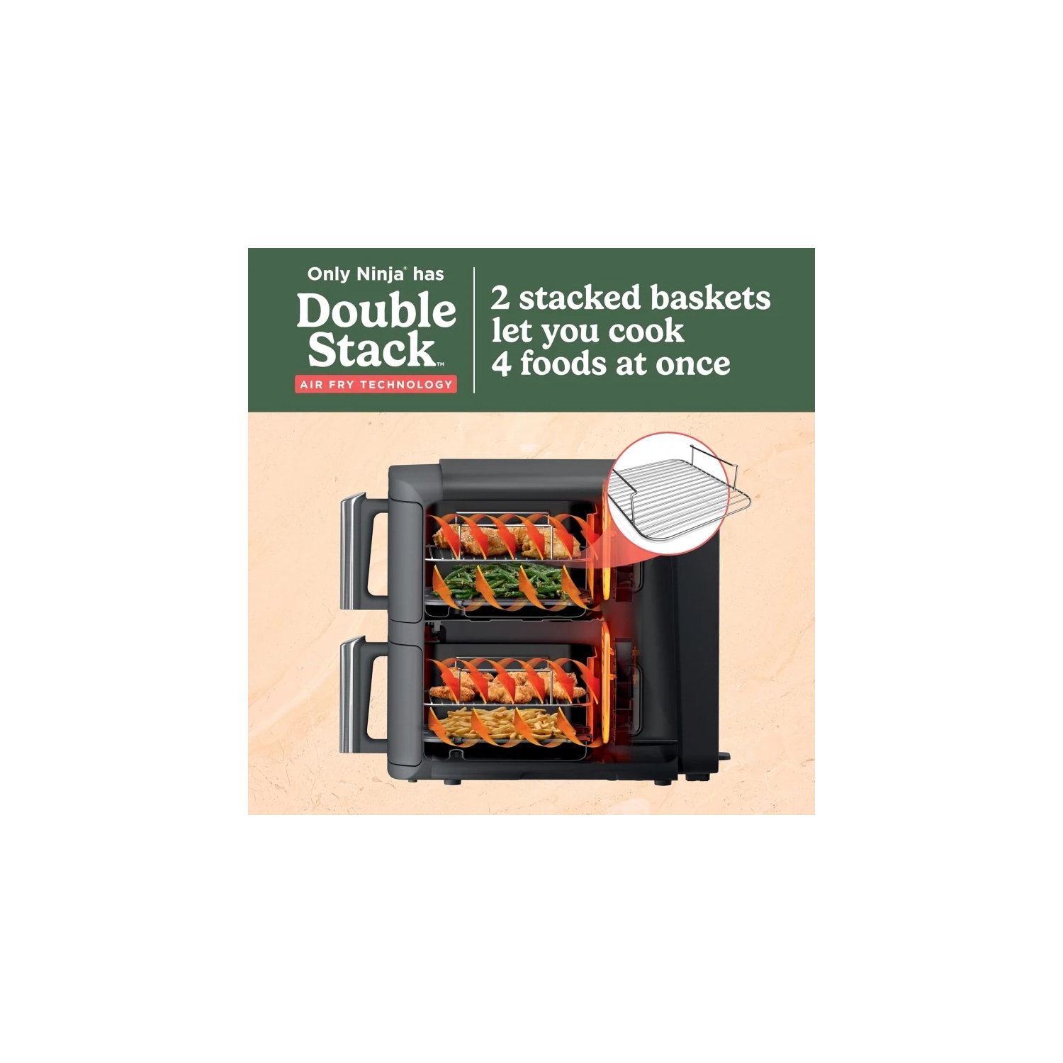 Ninja SL401 DoubleStack XL 2-Basket Air Fryer - 10 QT, 6-in-1, DoubleStack Technology, Smart Finish, Cook 4 Foods at Once, Compact Design, Easy