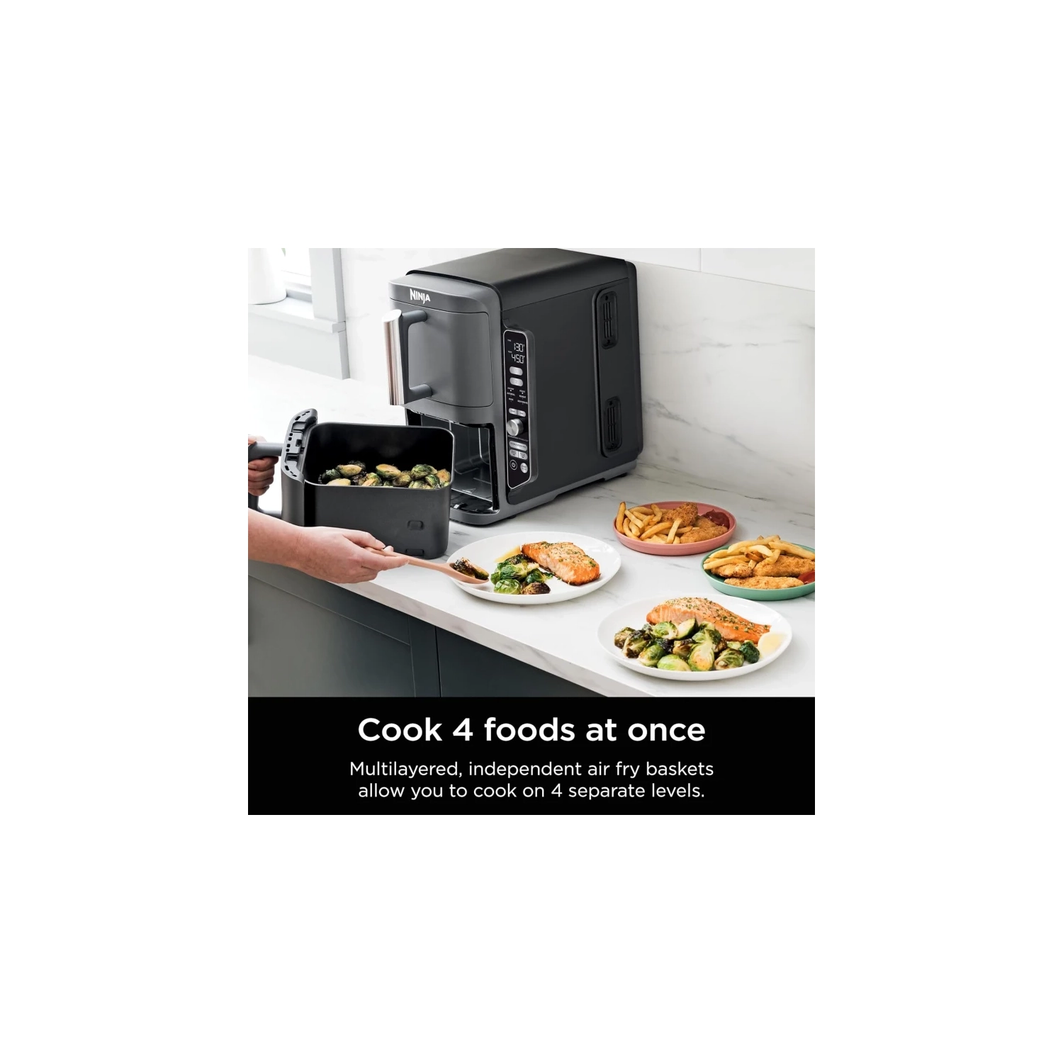 Ninja SL401 DoubleStack XL 2-Basket Air Fryer - 10 QT, 6-in-1, DoubleStack Technology, Smart Finish, Cook 4 Foods at Once, Compact Design, Easy
