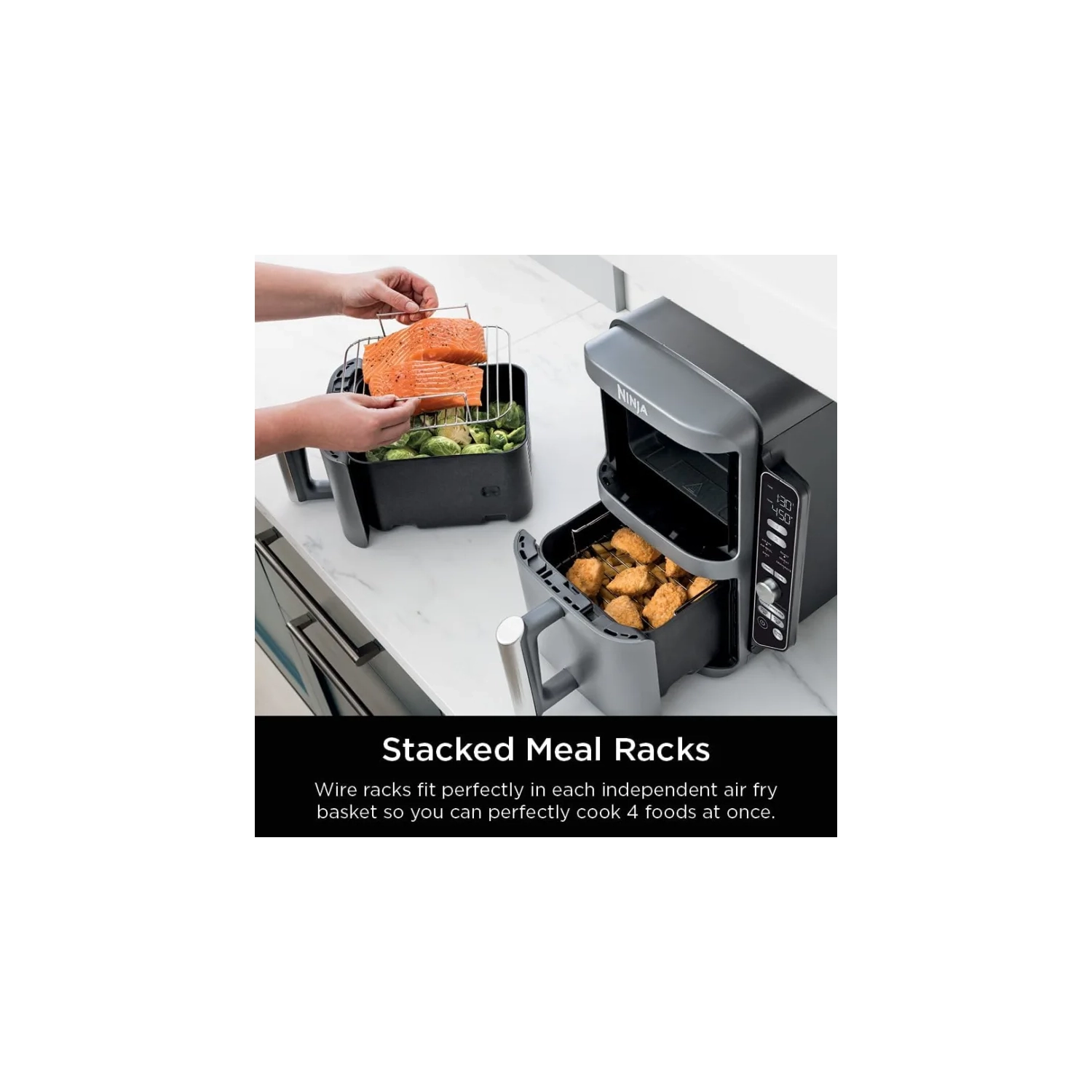 Ninja SL401 DoubleStack XL 2-Basket Air Fryer - 10 QT, 6-in-1, DoubleStack Technology, Smart Finish, Cook 4 Foods at Once, Compact Design, Easy
