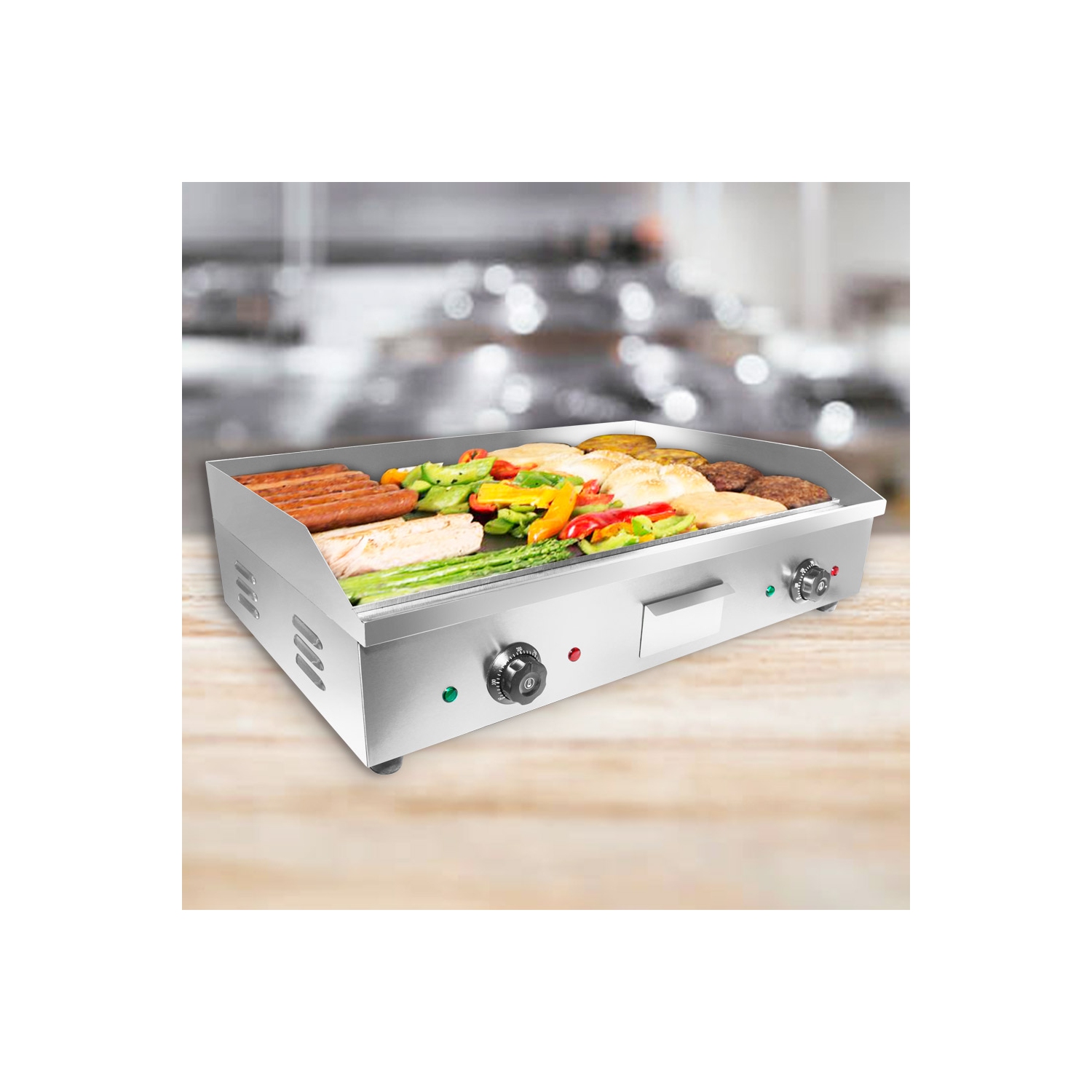 A-822 Electric Griddle | Teppanyaki Half Flat and Half Grooved Grill | Double Thermostat | 110V