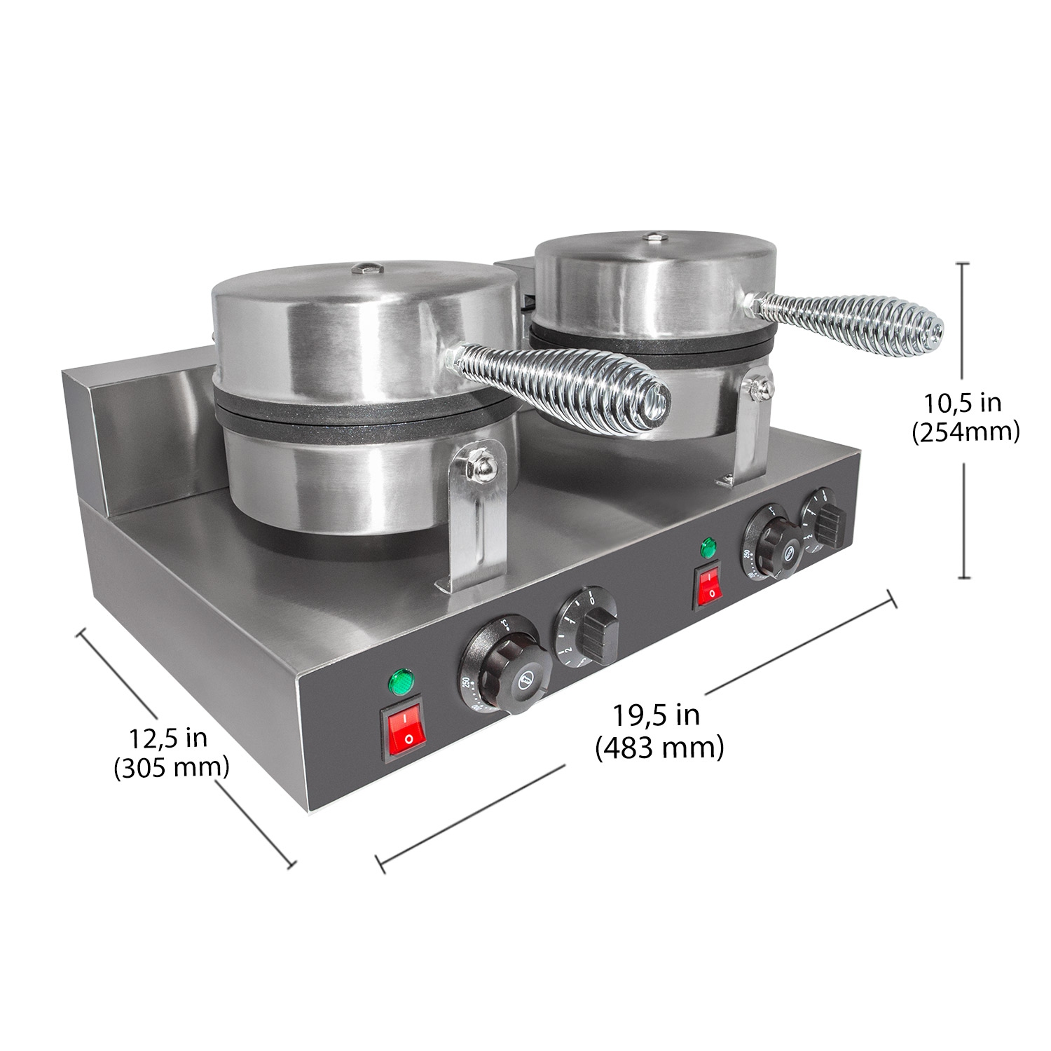 AP-601_2 Double Waffle Maker | Round-Shaped Belgium Waffles | Stainless Steel | Nonstick Coating | 110V