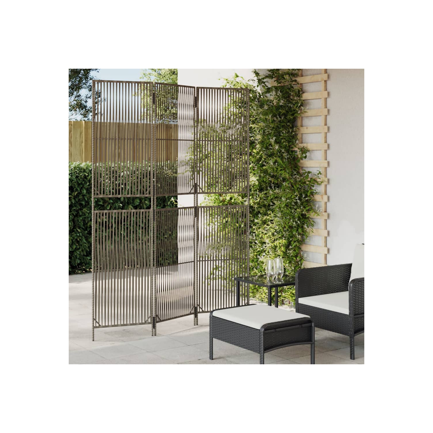 VidaXL séparateur de pièce 3 panneaux poly rotin gris