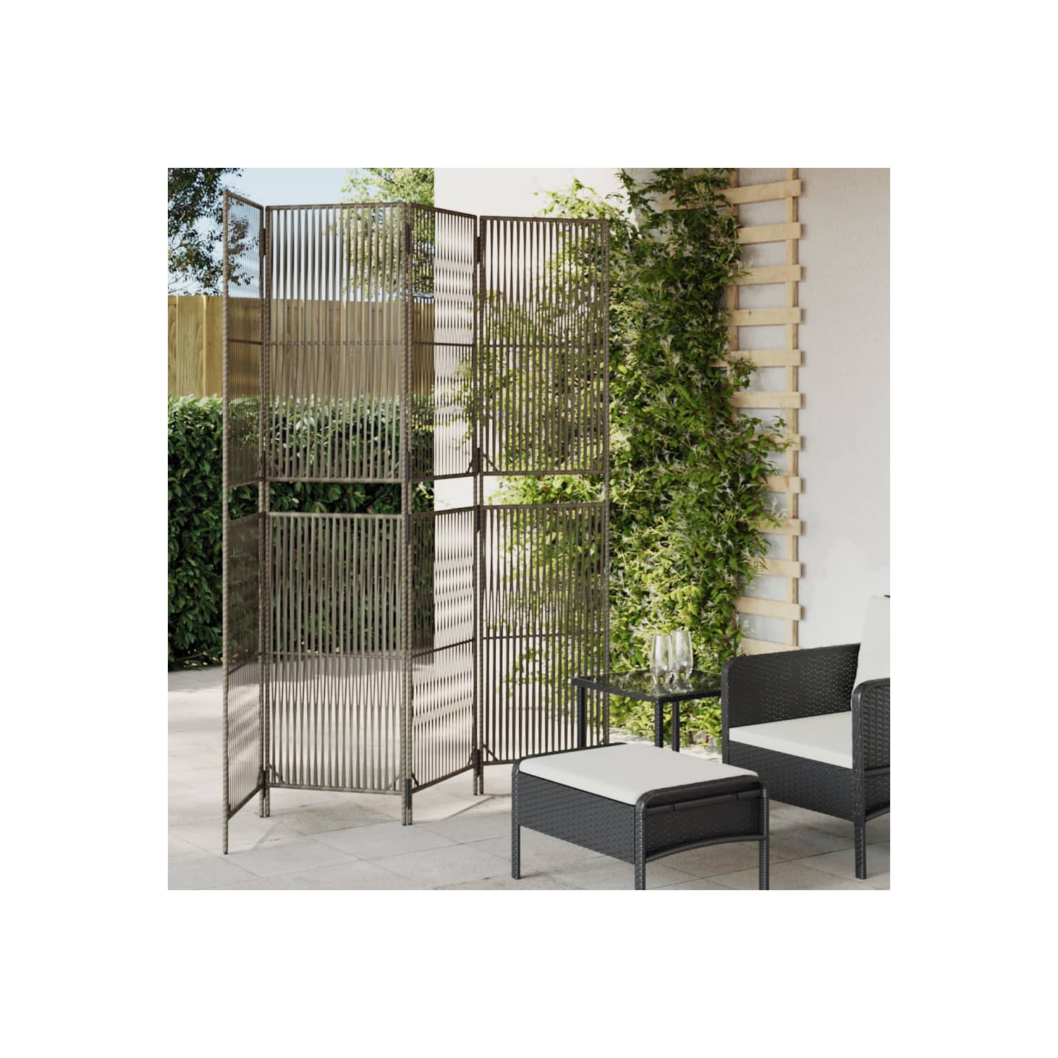 vidaXL Room Divider 4 Panels Grey Poly Rattan