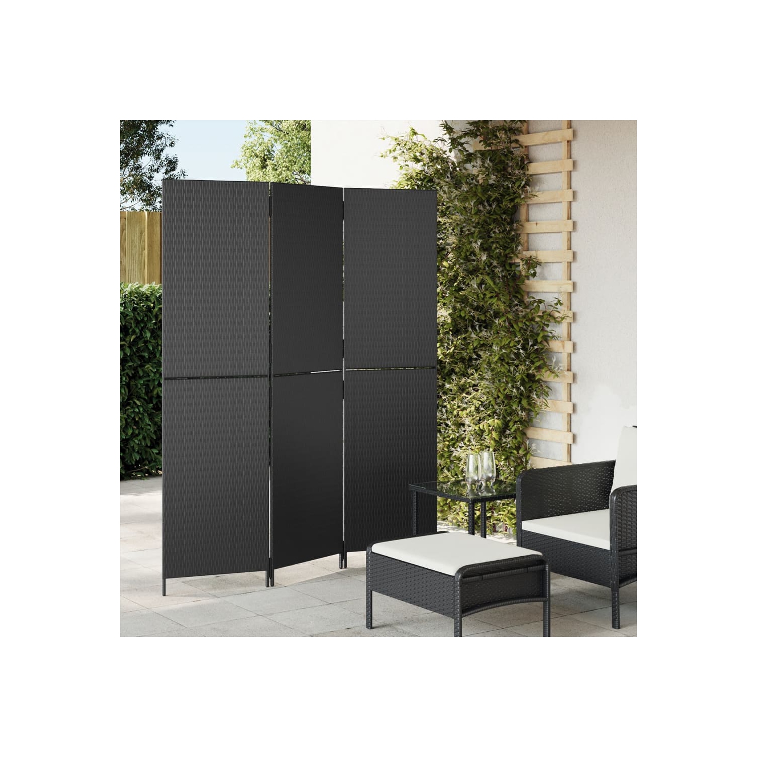 vidaXL Room Divider 3 Panels Black Poly Rattan