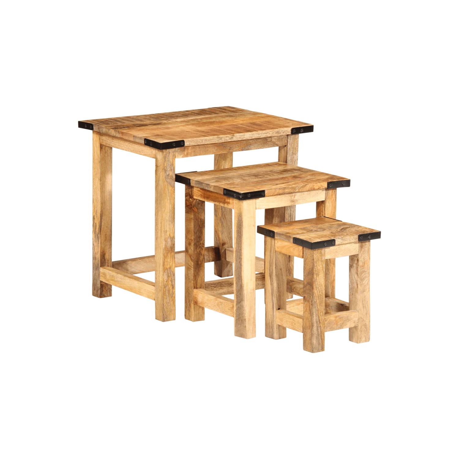 vidaXL Nesting Side Tables 3 pcs Solid Rough Wood Mango
