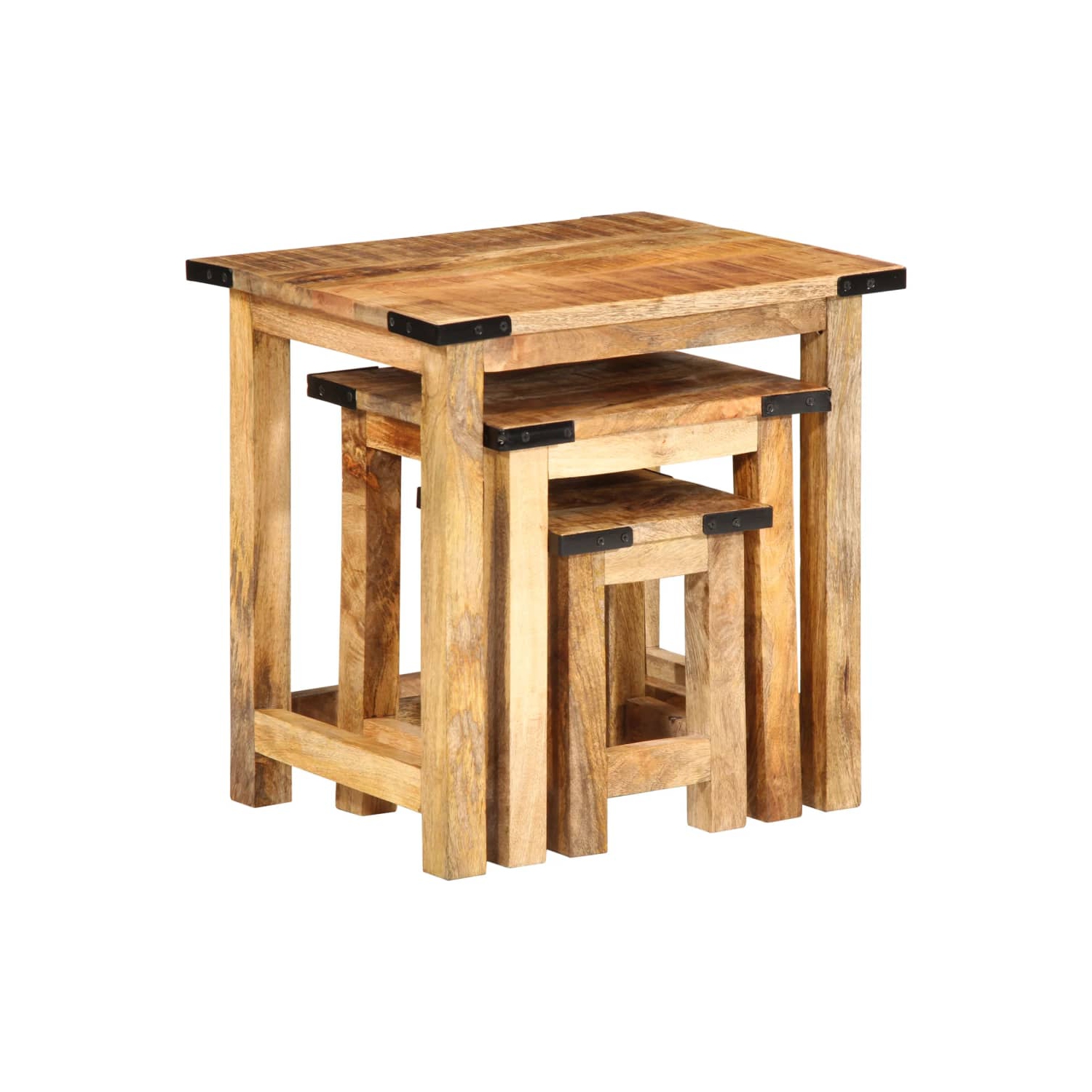 vidaXL Nesting Side Tables 3 pcs Solid Rough Wood Mango