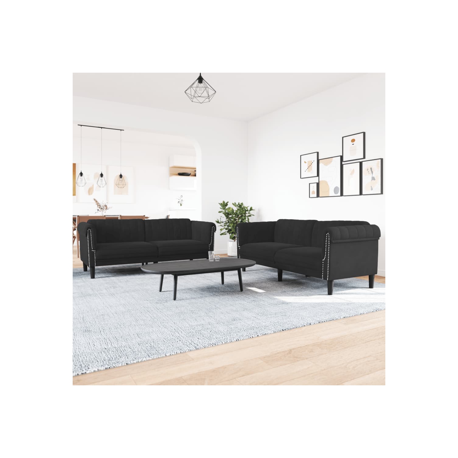 vidaXL 2 Piece Sofa Set Black Velvet