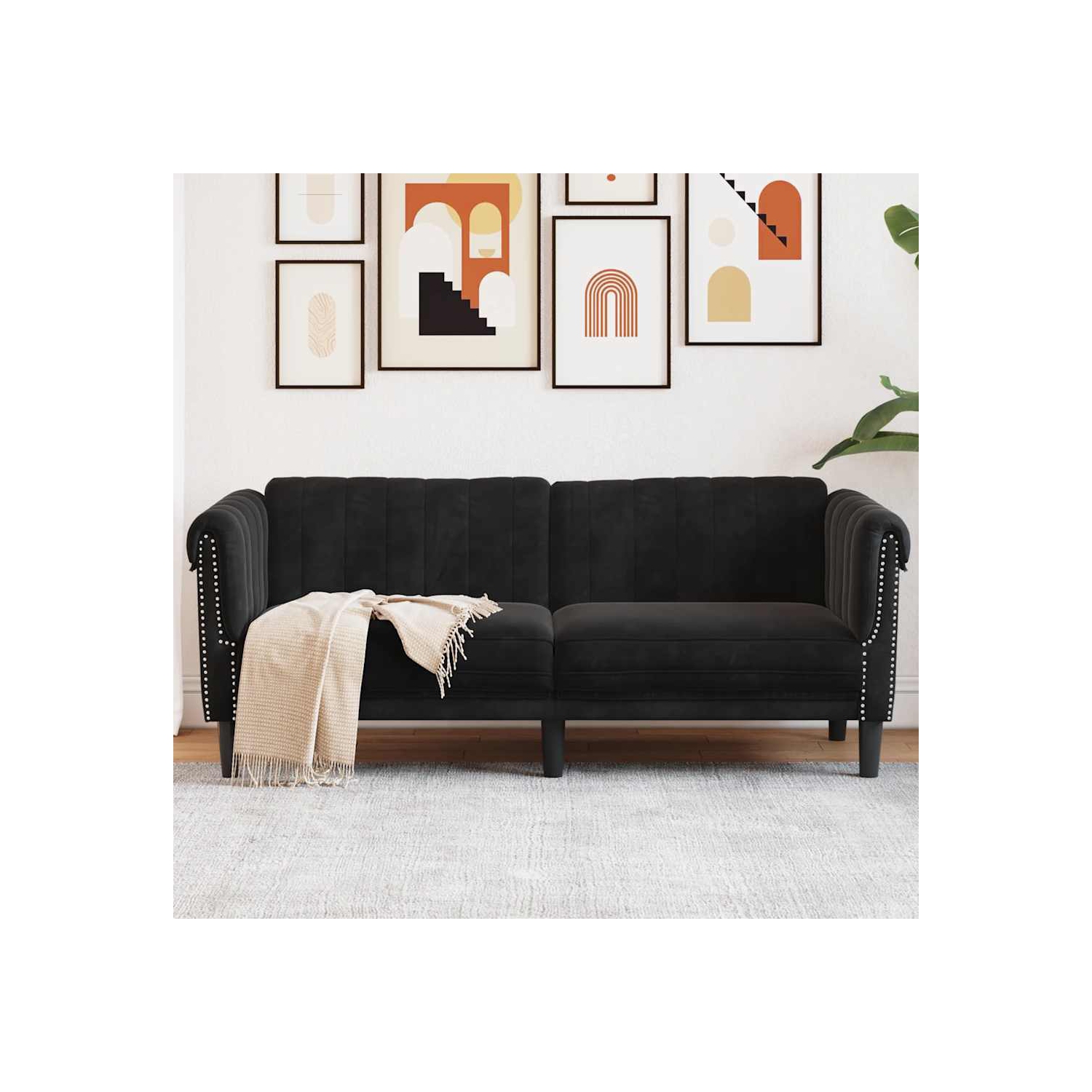 vidaXL Sofa 2-Seater Black Velvet