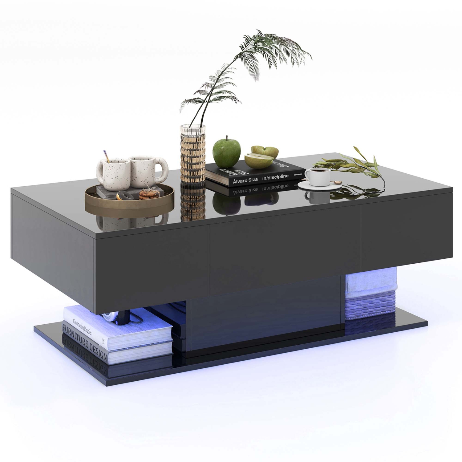 Costway LED Coffee Table with 2 Drawers 20-Color Dimmable LED Lights & Remote Control