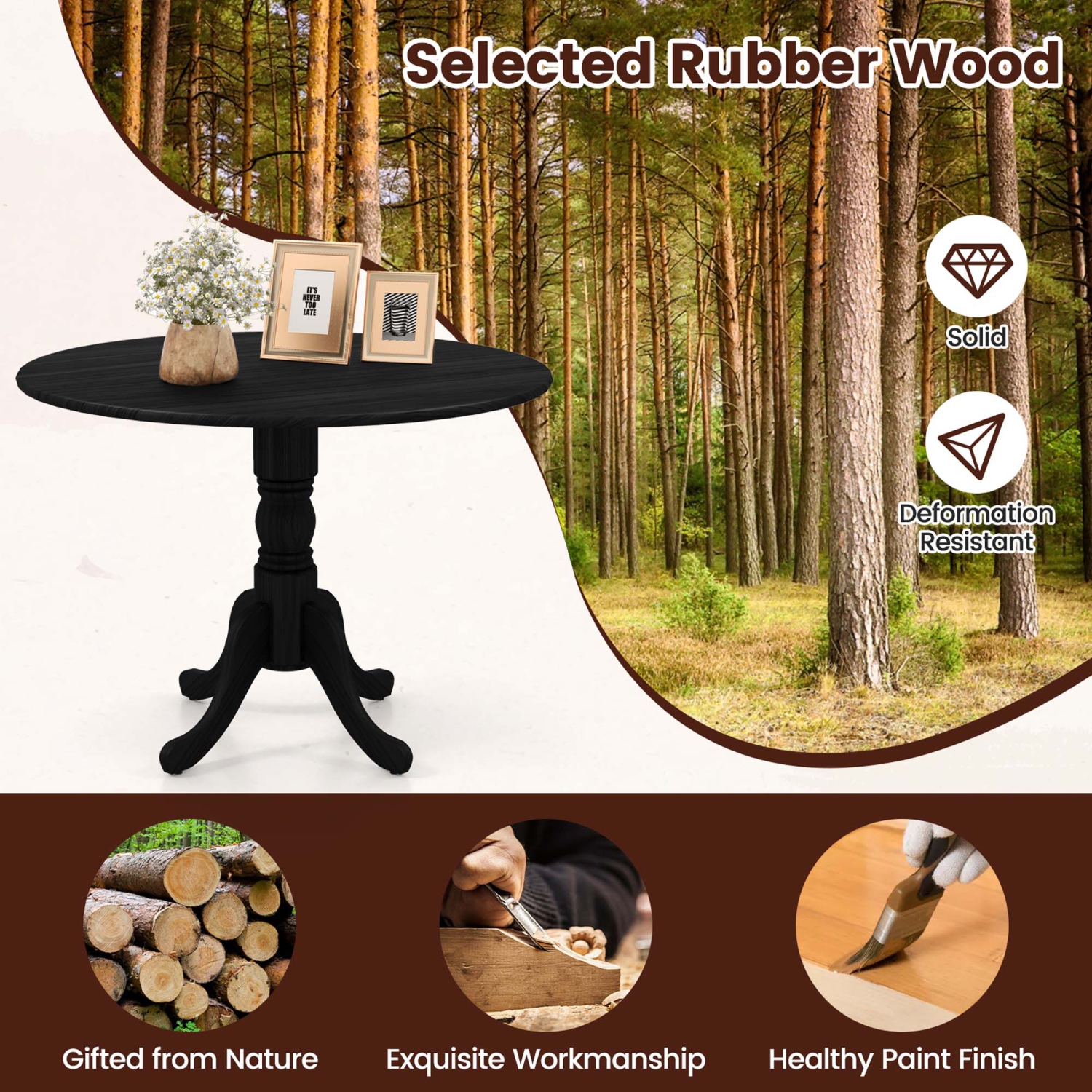 Table de salle à manger rustique en bois avec table ronde et pattes courbées de Costway