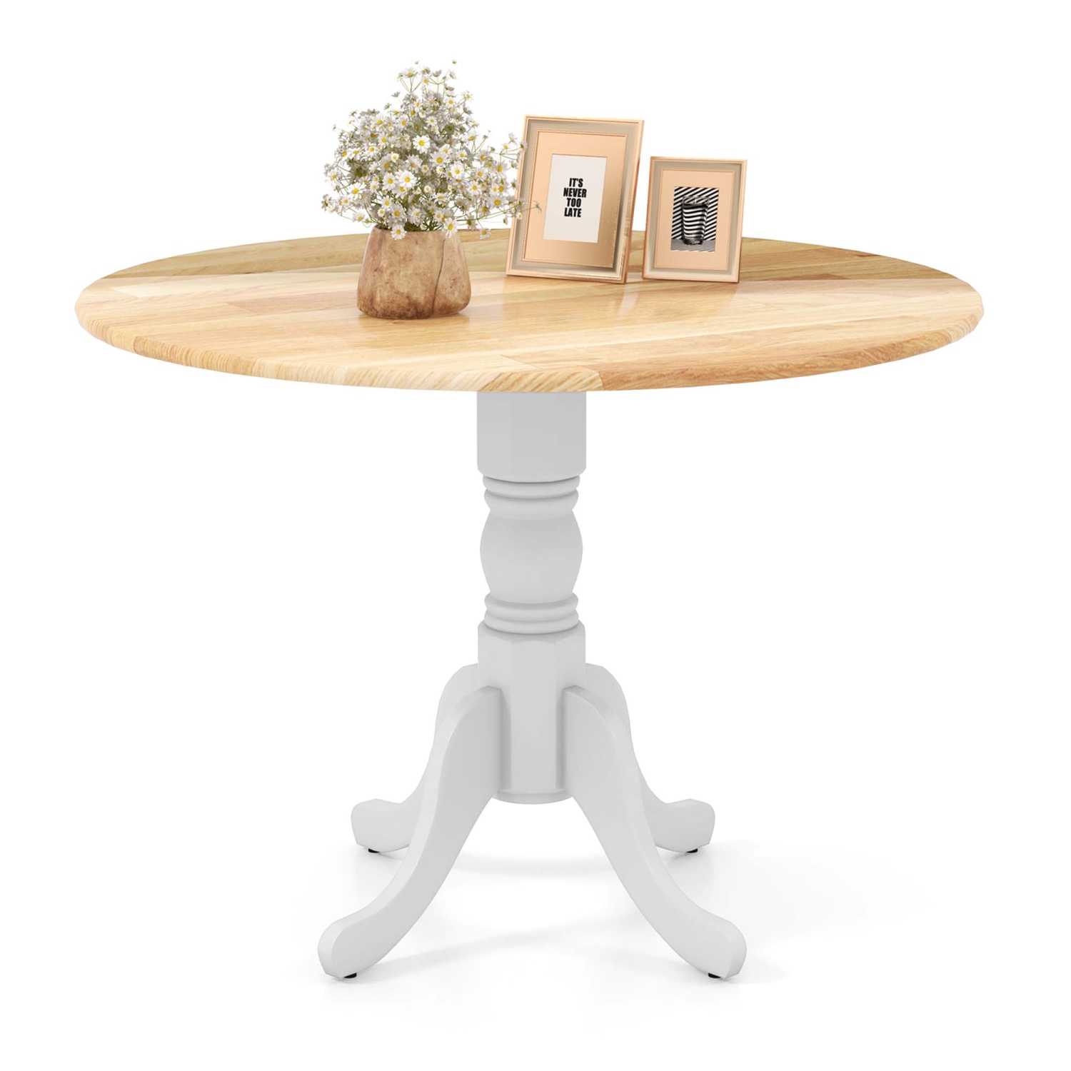 Costway Rustic Dining Table Wooden Dining Table with Round Tabletop & Curved Trestle Legs