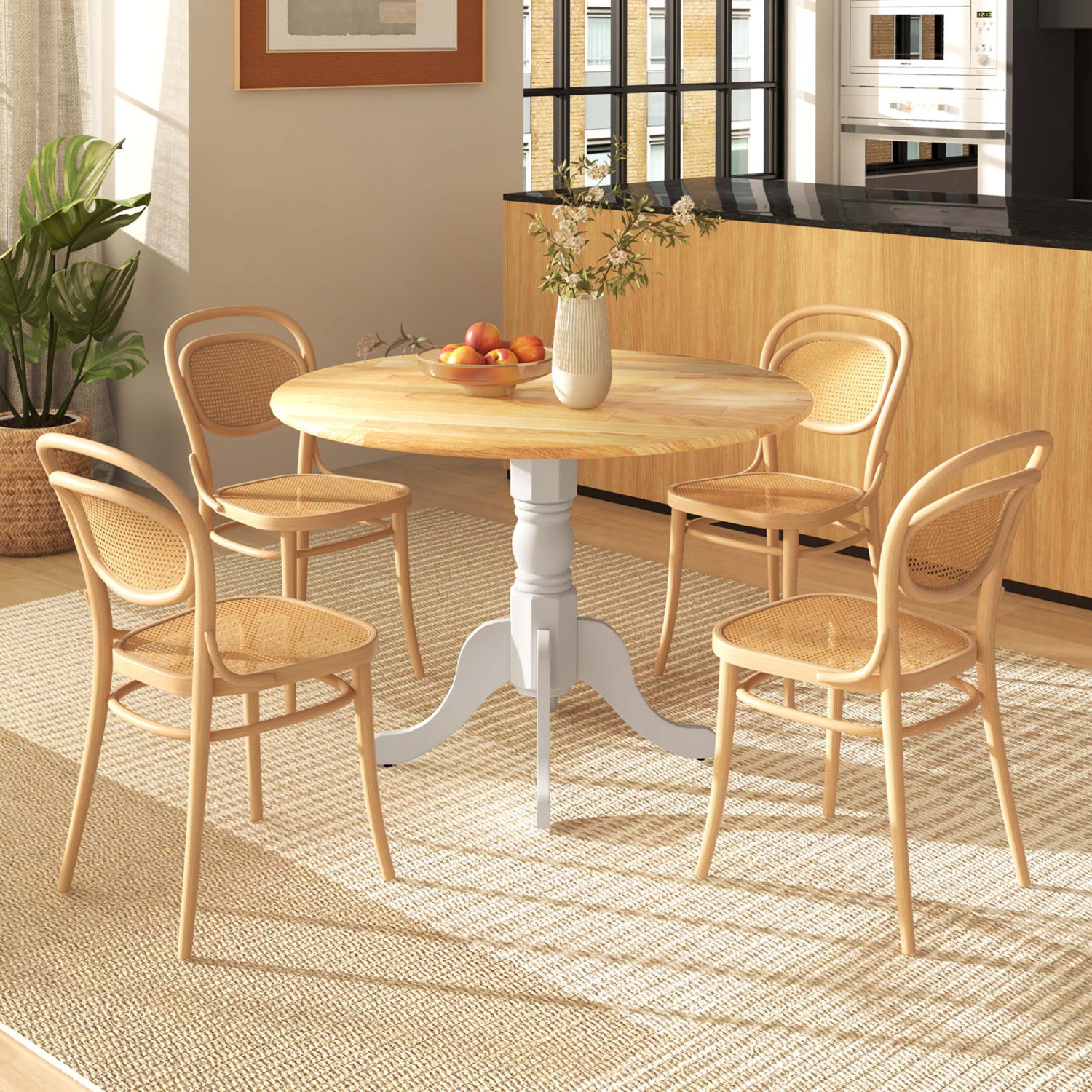 Costway Rustic Dining Table Wooden Dining Table with Round Tabletop & Curved Trestle Legs