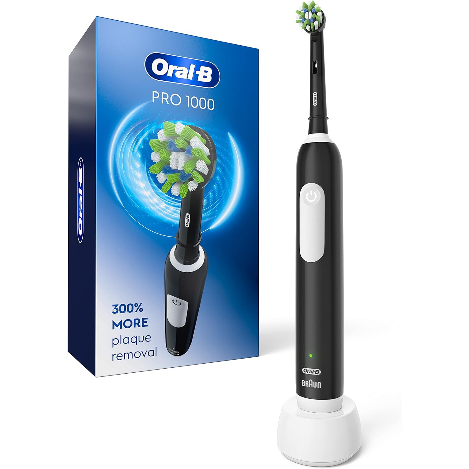 Oral-B Pro 1000 Electric Toothbrush, Black, Rechargeable Power Toothbrush with 1 Brush Head