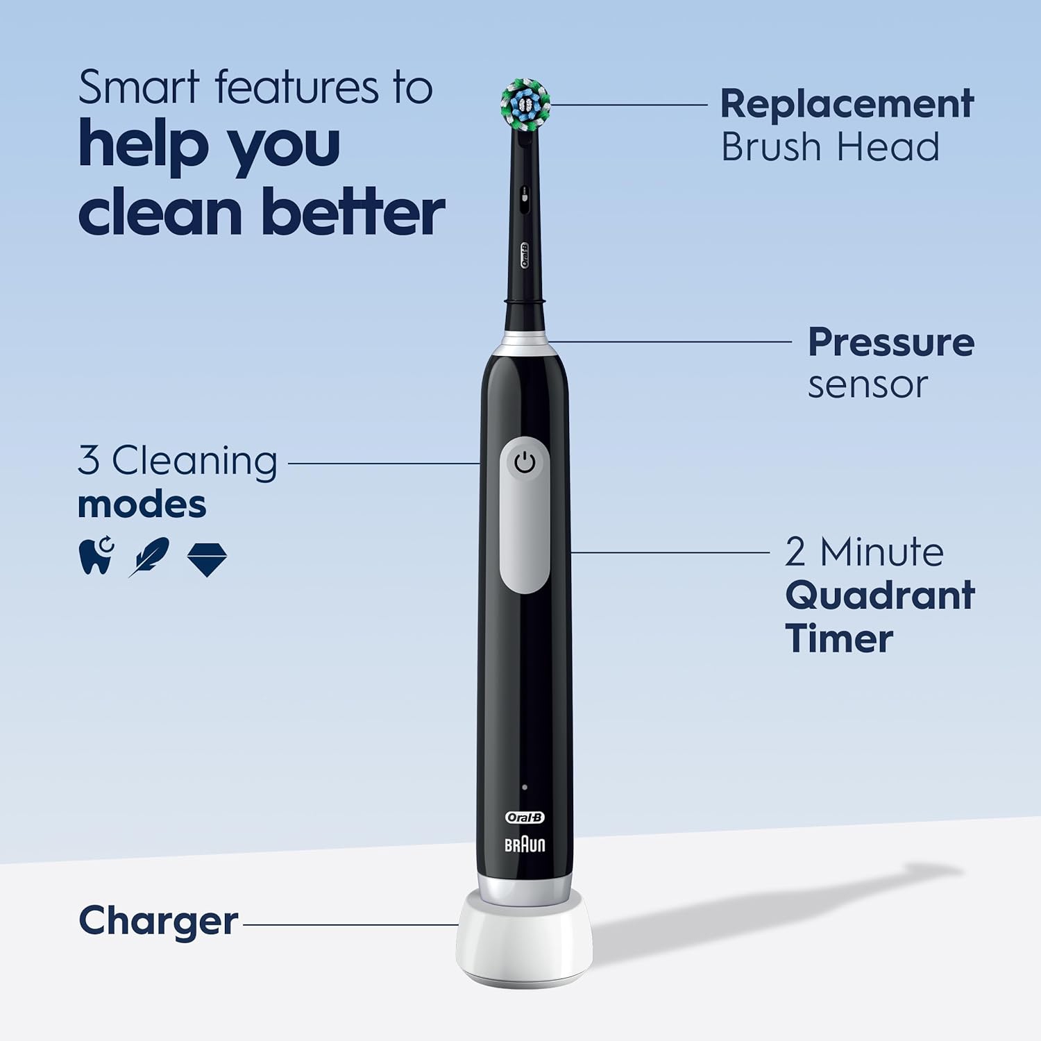 Brosse à dents électrique Pro 1000 d'Oral-B, noire, rechargeable et tête de brosse 1