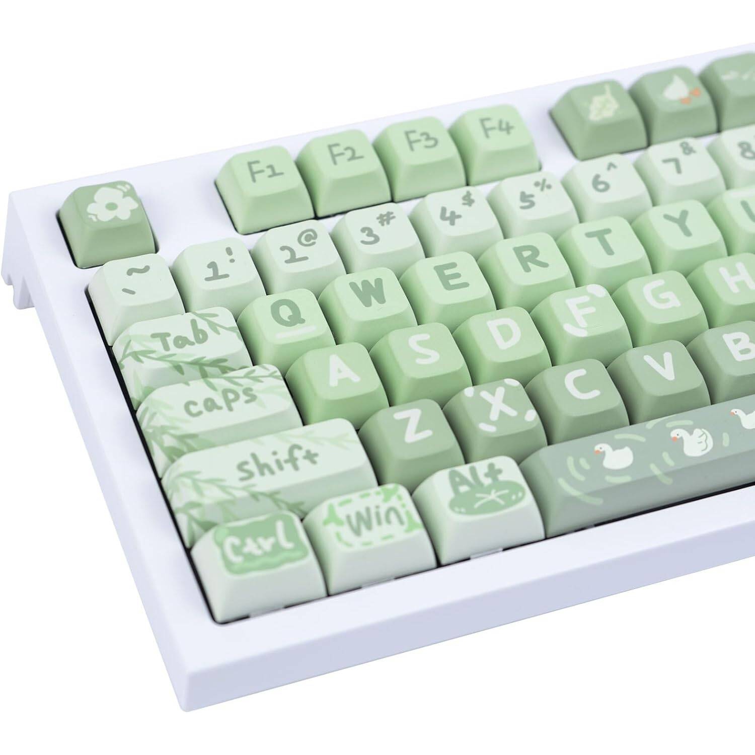 PBT Anime Keycaps 133 Keys, Matcha Green Keycaps Cute Keycaps XDA Profile Custom Keyboard Keycaps for 60/61/64/68/75/84/87/96/98/104/108 Mechanical