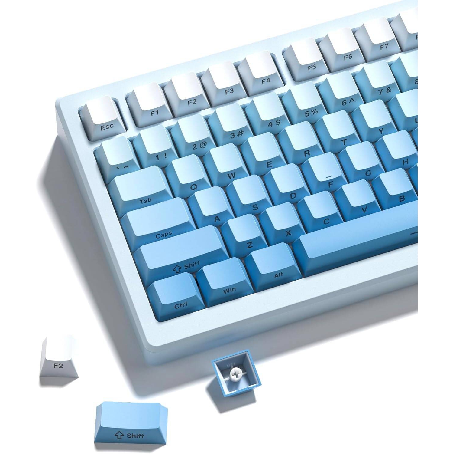 Touches 136 touches bleu dégradé, touches PBT double Shot Cherry Profile Retro pour claviers de jeu mécaniques