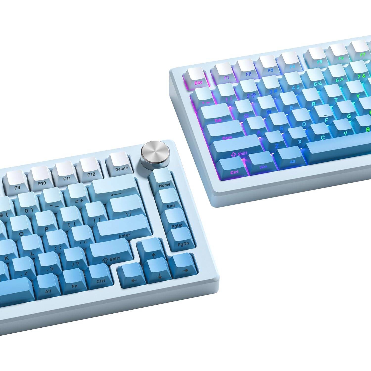 Touches 136 touches bleu dégradé, touches PBT double Shot Cherry Profile Retro pour claviers de jeu mécaniques