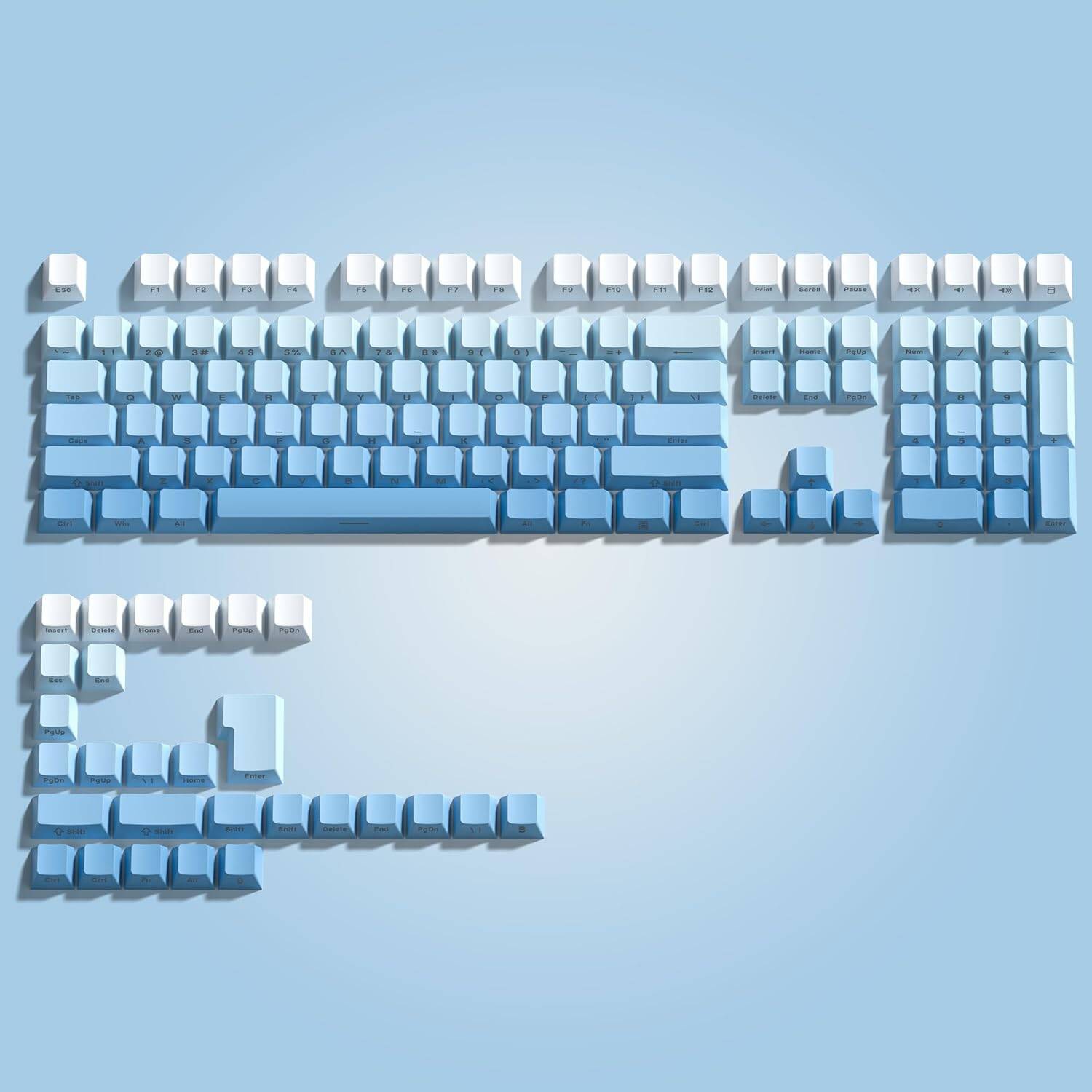 Touches 136 touches bleu dégradé, touches PBT double Shot Cherry Profile Retro pour claviers de jeu mécaniques