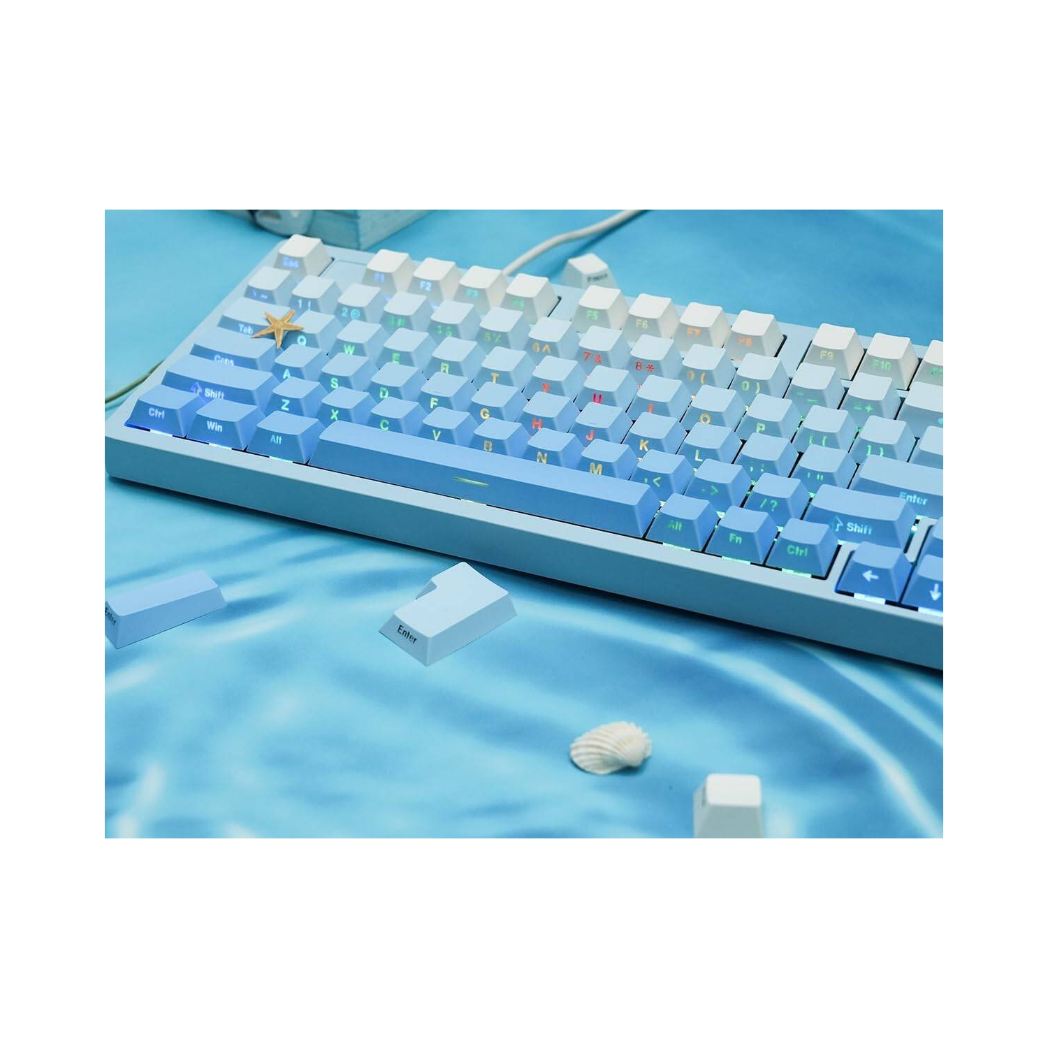 Touches 136 touches bleu dégradé, touches PBT double Shot Cherry Profile Retro pour claviers de jeu mécaniques