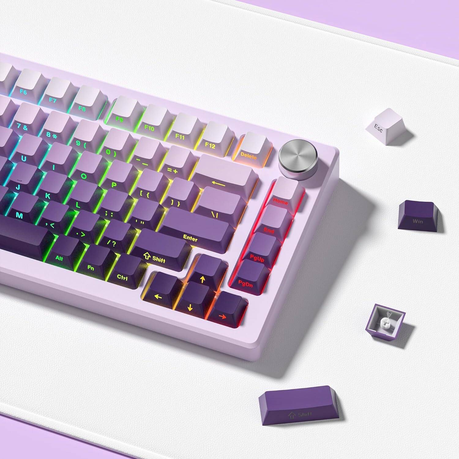 136 Keys Gradient Purple Keycaps, PBT Double Shot keycaps Cherry Profile Minimalist Retro Keycaps for Mechanical Gaming Keyboards