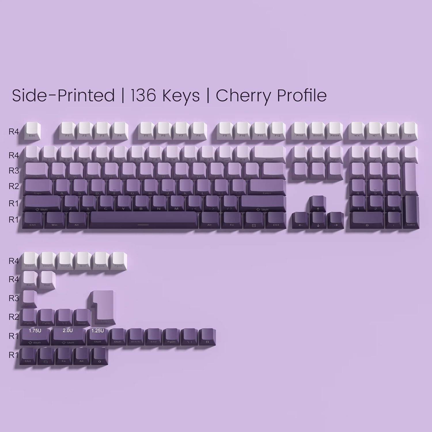 136 Keys Gradient Purple Keycaps, PBT Double Shot keycaps Cherry Profile Minimalist Retro Keycaps for Mechanical Gaming Keyboards