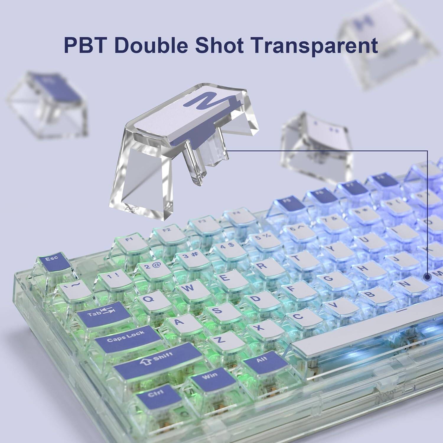 Pudding keycaps-Double Shot PBT/PC Keycaps Set with Hd Transparent Layer,Full 126 Key Set, English Layout for MX Switches Mechanical Gaming Keyboards