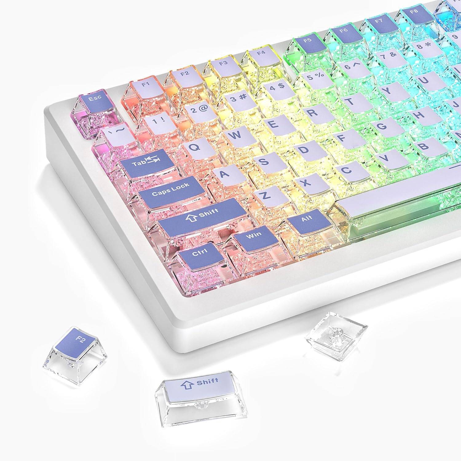 Pudding keycaps-Double Shot PBT/PC Keycaps Set with Hd Transparent Layer,Full 126 Key Set, English Layout for MX Switches Mechanical Gaming Keyboards
