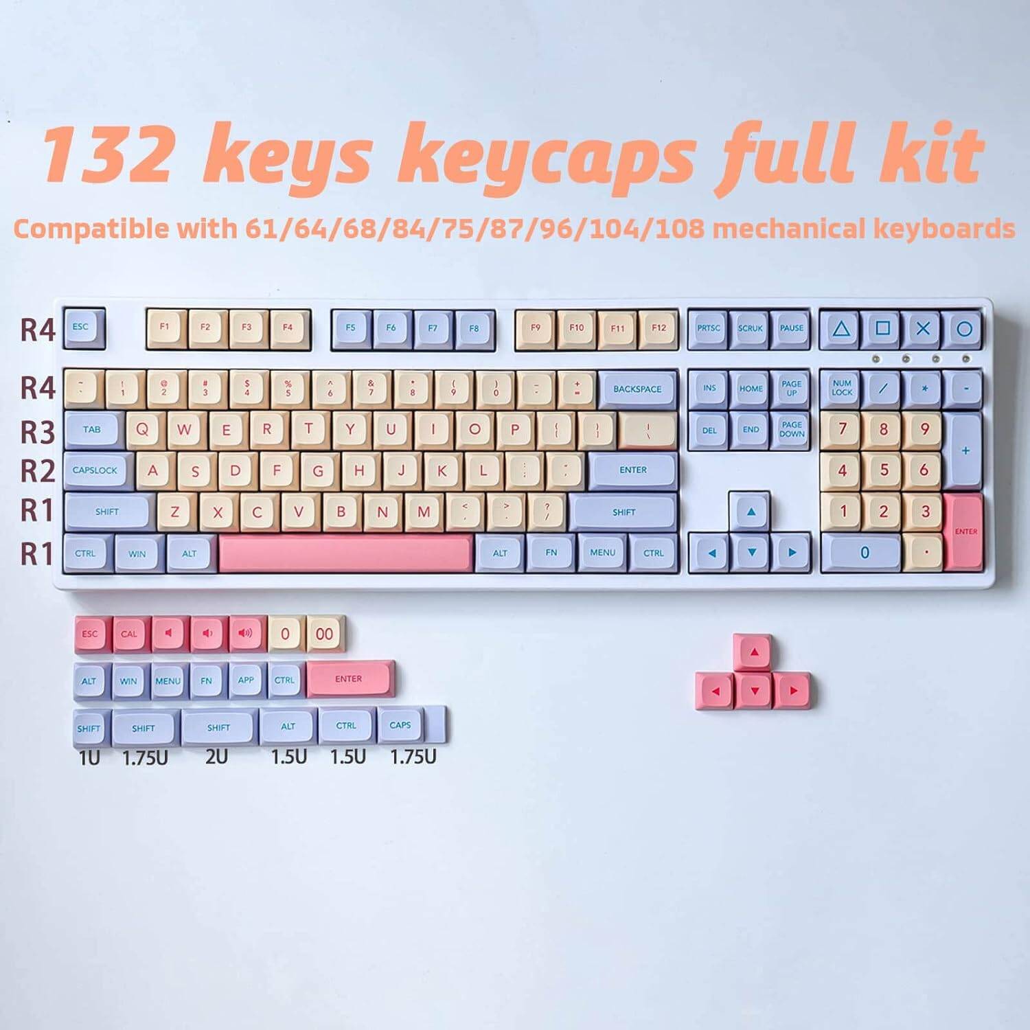 PBT Keycaps 132 Keys Marshmallow Keycaps, Dye-Sublimation Cute Keycaps XDA Profile Custom Keycaps for Cherry Gateron MX Switches Mechanical Keyboards