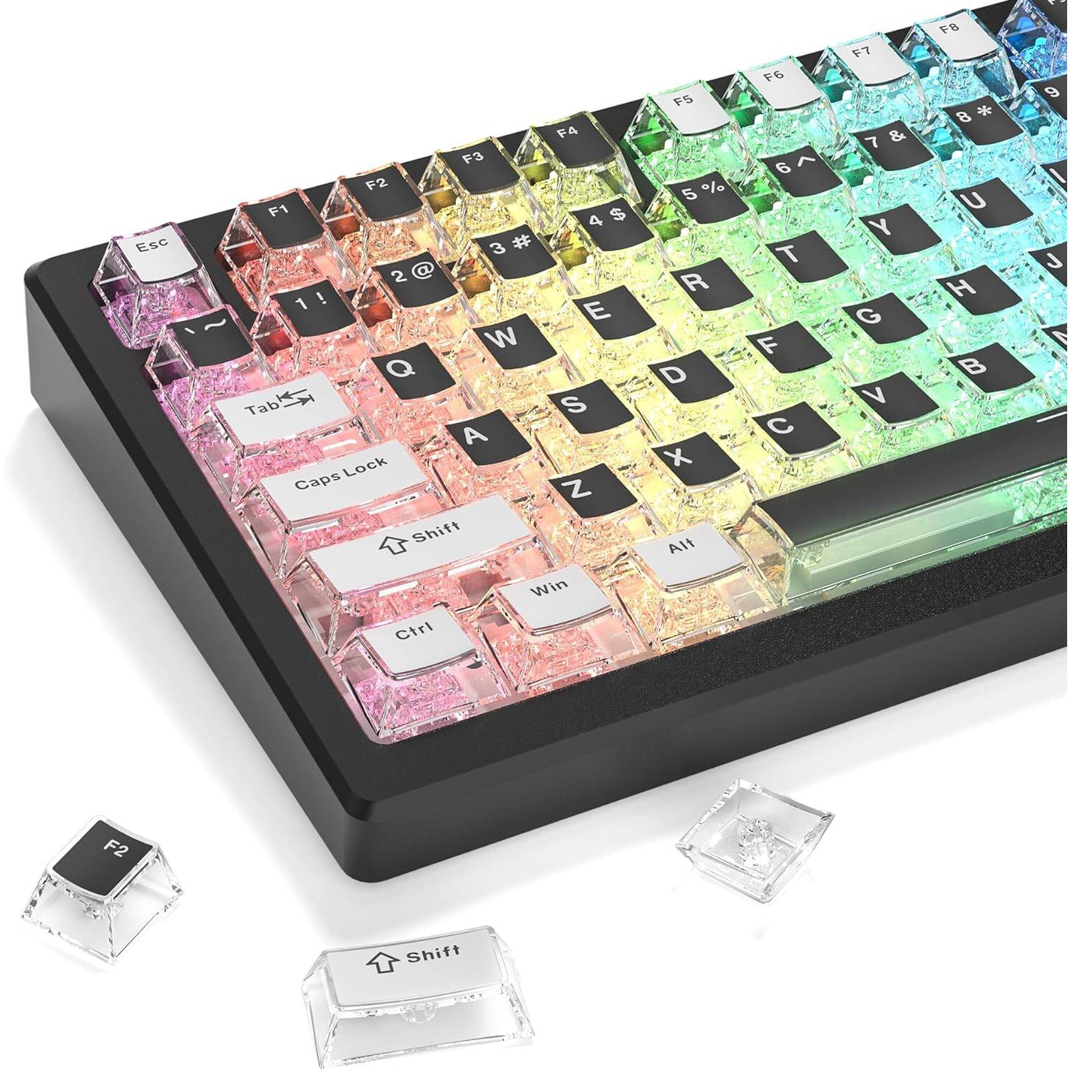 Double Shot PBT/PC Clear Keycaps Set with Hd Transparent Layer,Full 126 Key Set, English Layout, Cherry Profile, for MX Switches Mechanical Gaming