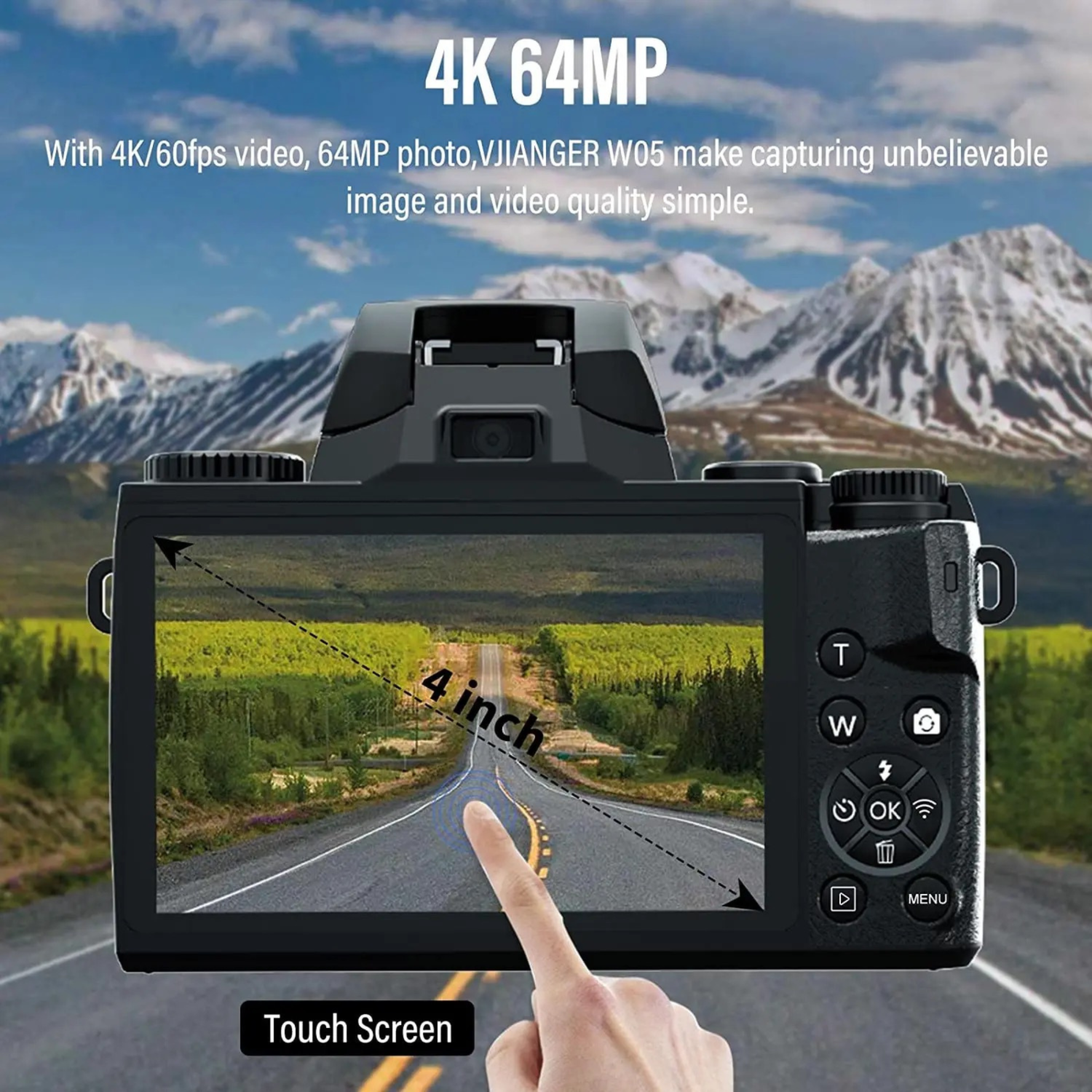 Appareil photo numérique TUTT 64&nbsp;Mpx| Sans miroir 4K/60&nbsp;images/s | Deux appareils photo pour égoportraits Vlogging W5 | Combo Premium +