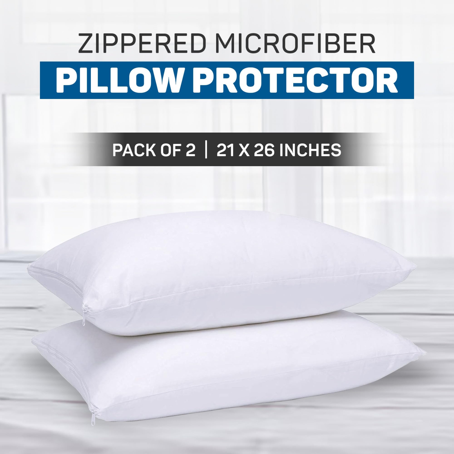 Canadian Linen Microfiber Pillow Protector Zipper Closure Encasement, 20"x26" Standard, 2 Pack, Soft Breathable Noiseless Bed Bug Proof Cover Bedding