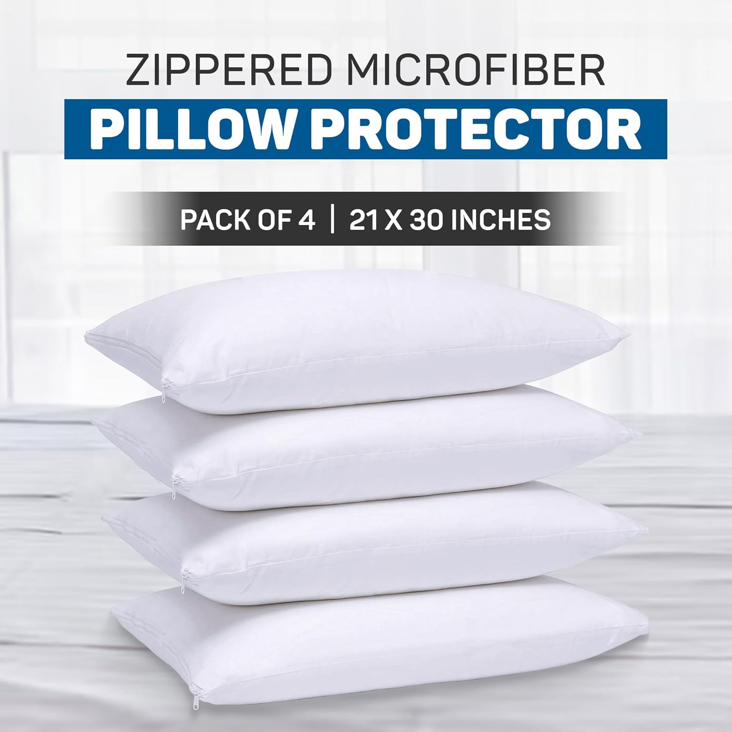 Canadian Linen Microfiber Pillow Protector Zippered Encasement, 20"x30" Queen 4 pack Soft Breathable Noiseless Bed Bug Proof Cover with Zipper Closure