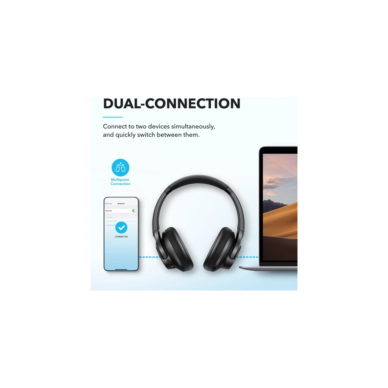 Soundcore Q20i Hybrid Active Noise Cancelling Headphones – Wireless Bluetooth, 40H ANC Playtime, Hi-Res Audio, Big Bass, Customizable App,