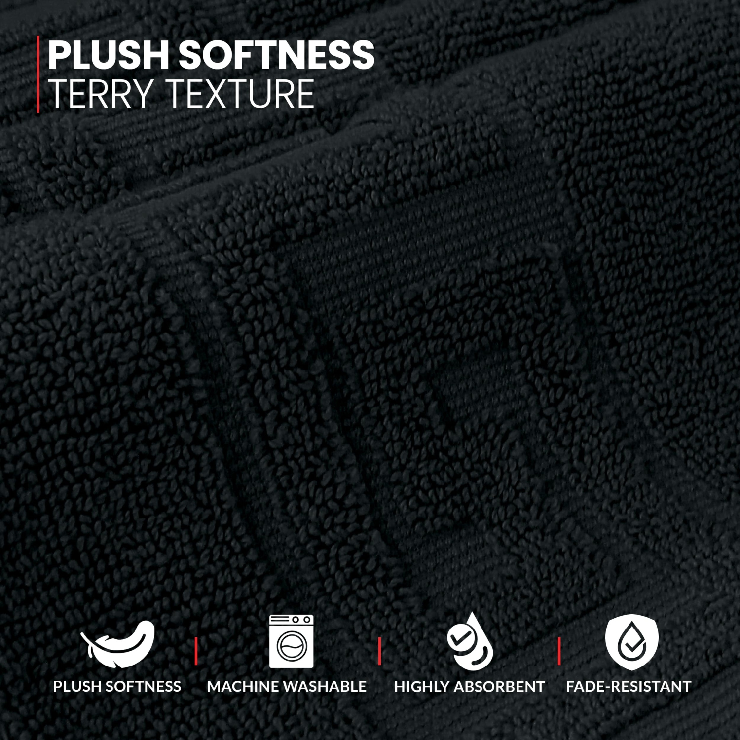 Canadian Linen Everest Bathmats, 2 Pack, 20"x30", Lightweight Plush Bath Mats Absorbent Cotton Spa Quick Dry Washable Tub with Greek Key Design, Black