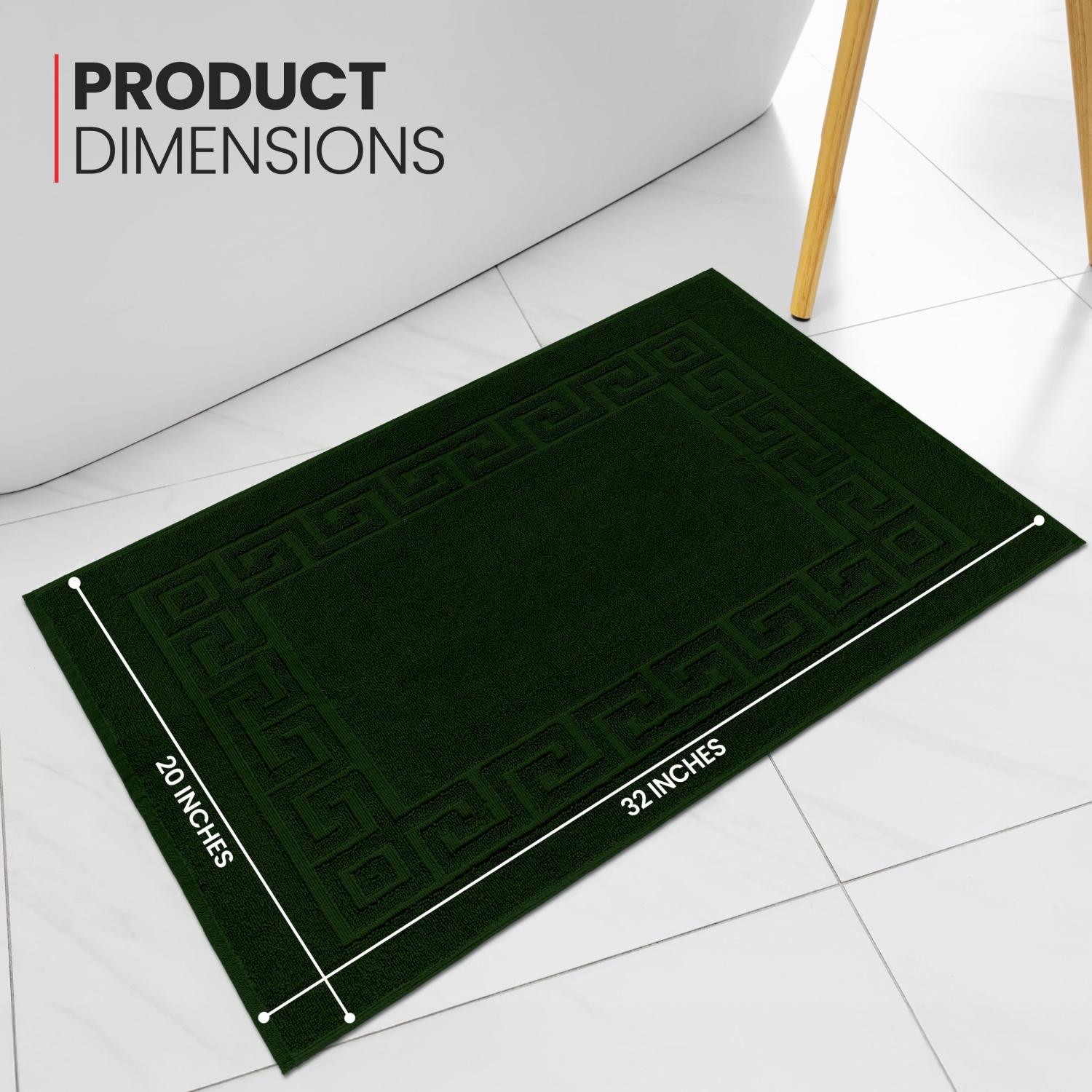 Tapis de bain Canadian Linen Everest, paq. 2, 20 x 30&nbsp;po, coton doux et absorbant léger, séchage rapide, motif grec, vert chasseur