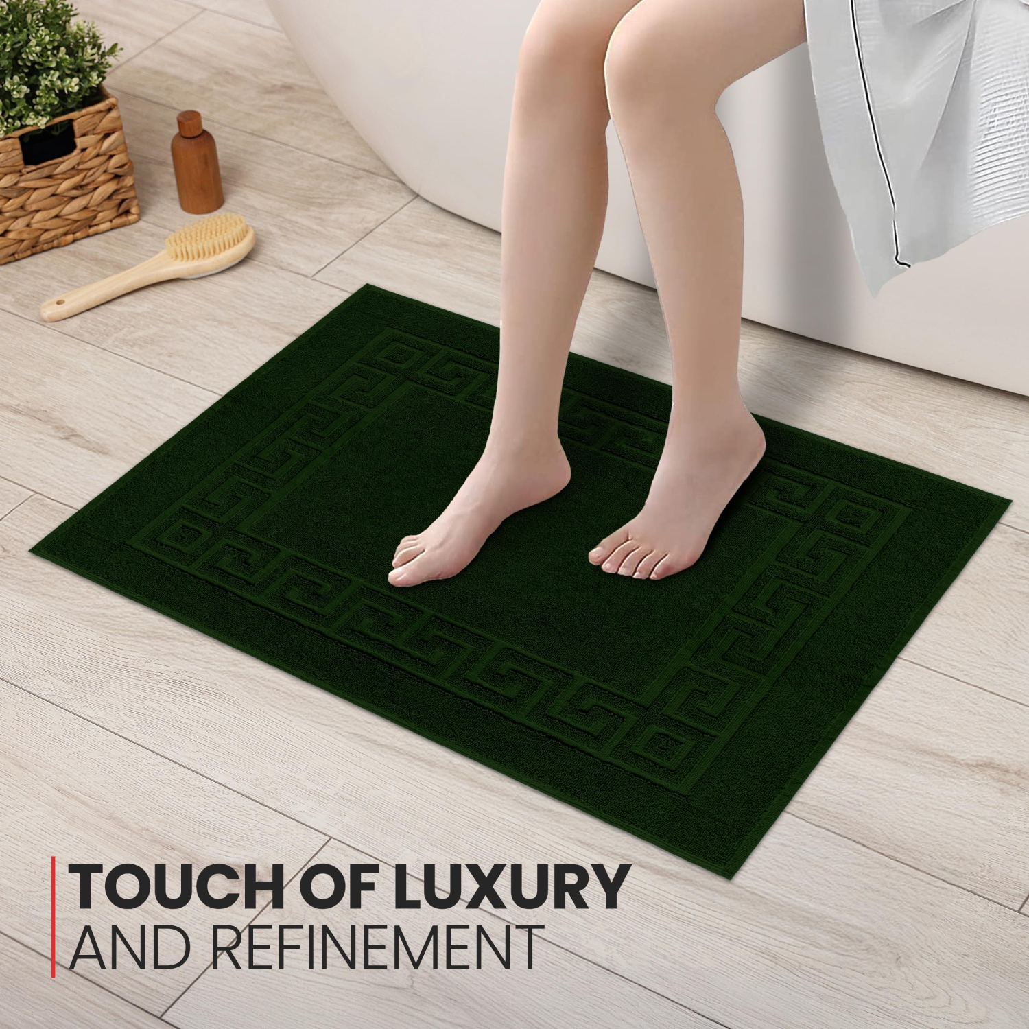 Tapis de bain Canadian Linen Everest, paq. 2, 20 x 30&nbsp;po, coton doux et absorbant léger, séchage rapide, motif grec, vert chasseur