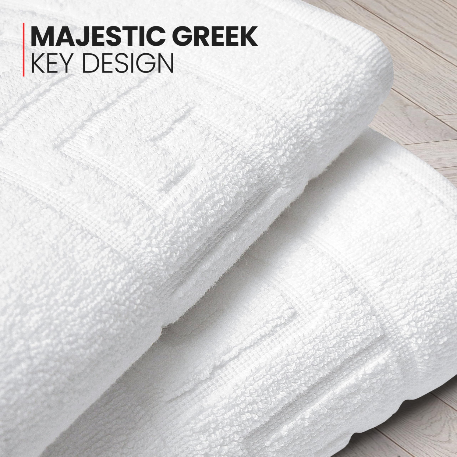 Canadian Linen Everest Bathmats, 2 Pack, 20"x30", Soft Absorbent Cotton Washable Lightweight Quick Dry Bathroom Tub Mats with Greek Key Design, White