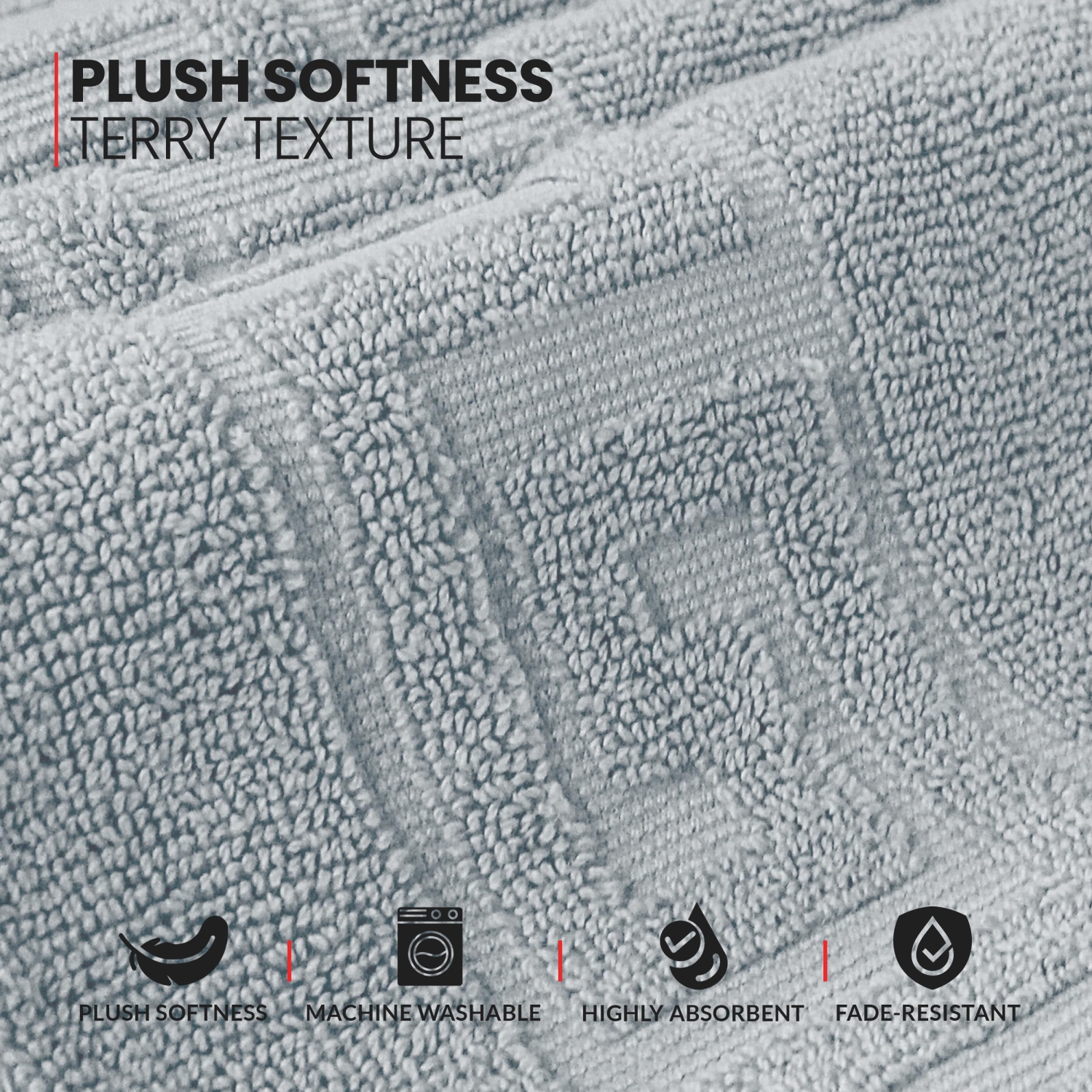 Canadian Linen Everest Bathmats, 2 Pack, 20"x30" Plush Bath Mat Washable Lightweight Quick Dry Soft Absorbent Cotton with Greek Key Design, Light Grey