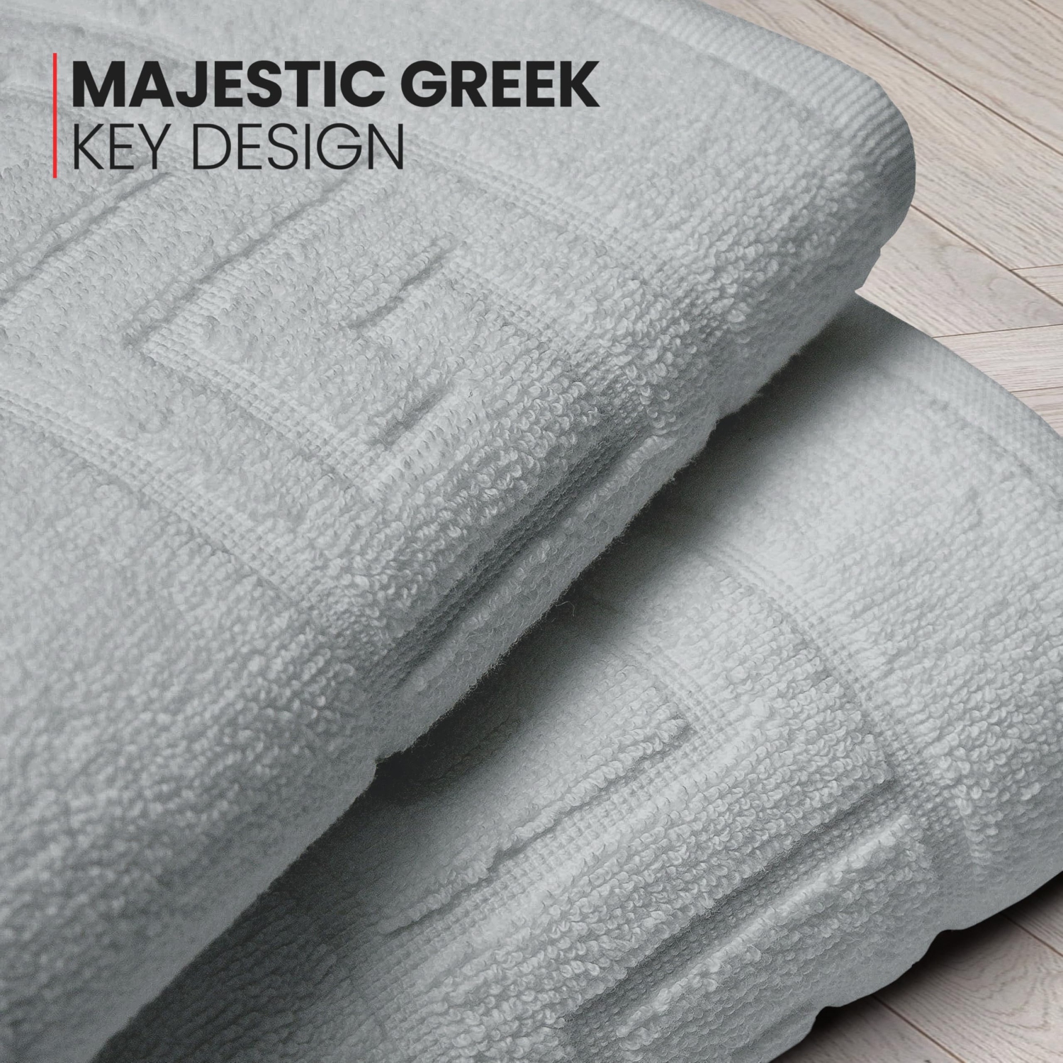 Canadian Linen Everest Bathmats, 2 Pack, 20"x30" Plush Bath Mat Washable Lightweight Quick Dry Soft Absorbent Cotton with Greek Key Design, Light Grey