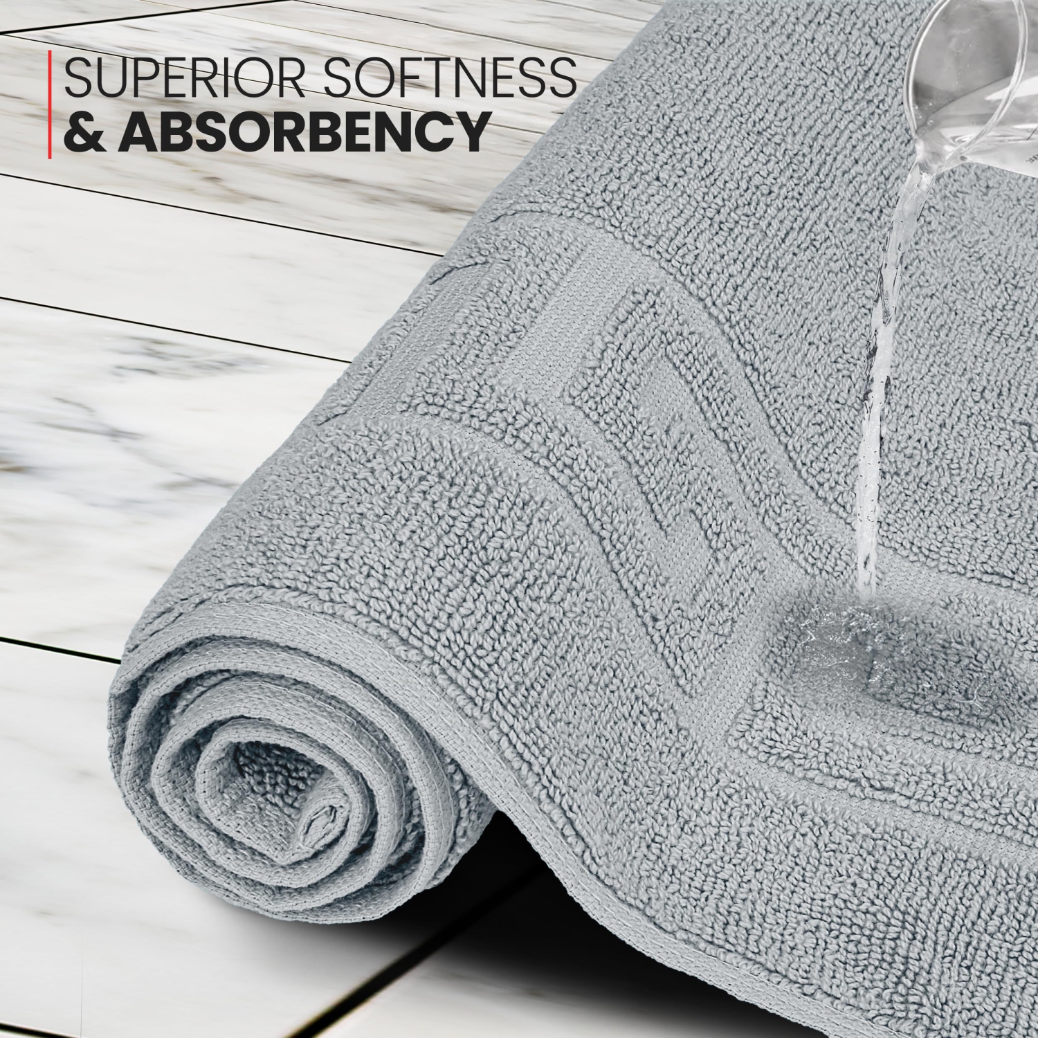 Canadian Linen Everest Bathmats, 2 Pack, 20"x30" Plush Bath Mat Washable Lightweight Quick Dry Soft Absorbent Cotton with Greek Key Design, Light Grey