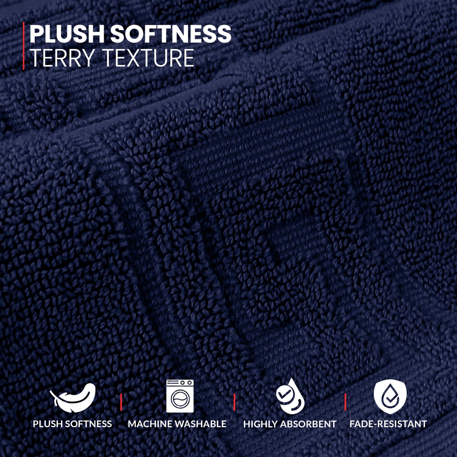 Canadian Linen Everest Bathmats, 2 Pack, 20"x30", Soft Absorbent Cotton Lightweight Quick Dry Washable Plush Bath Mat with Greek Key Design, Navy Blue