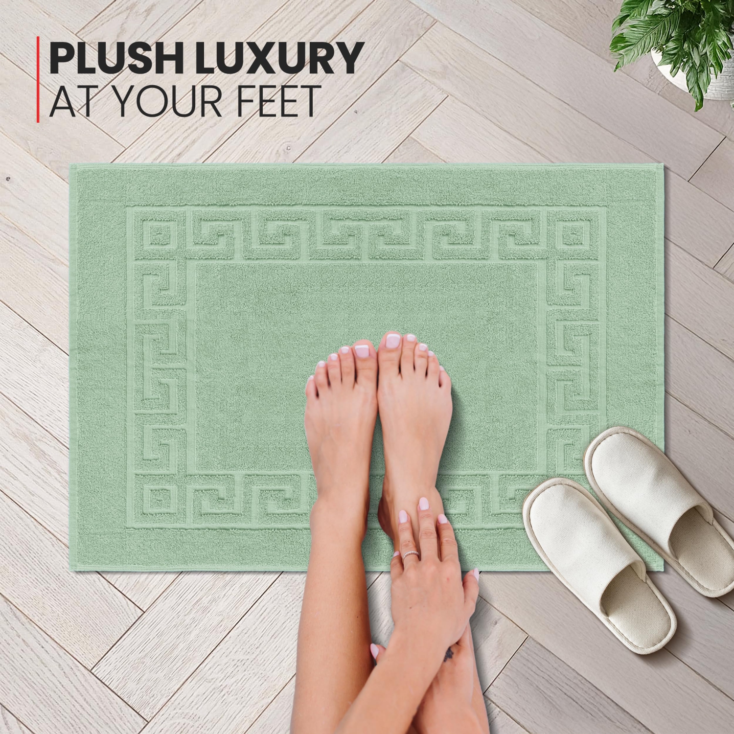 Canadian Linen Everest Bathmats, 2 Pack, 20"x30", Soft Absorbent Bath Mat Lightweight Quick Dry Washable Soft Shower with Greek Key Design, Sage Green