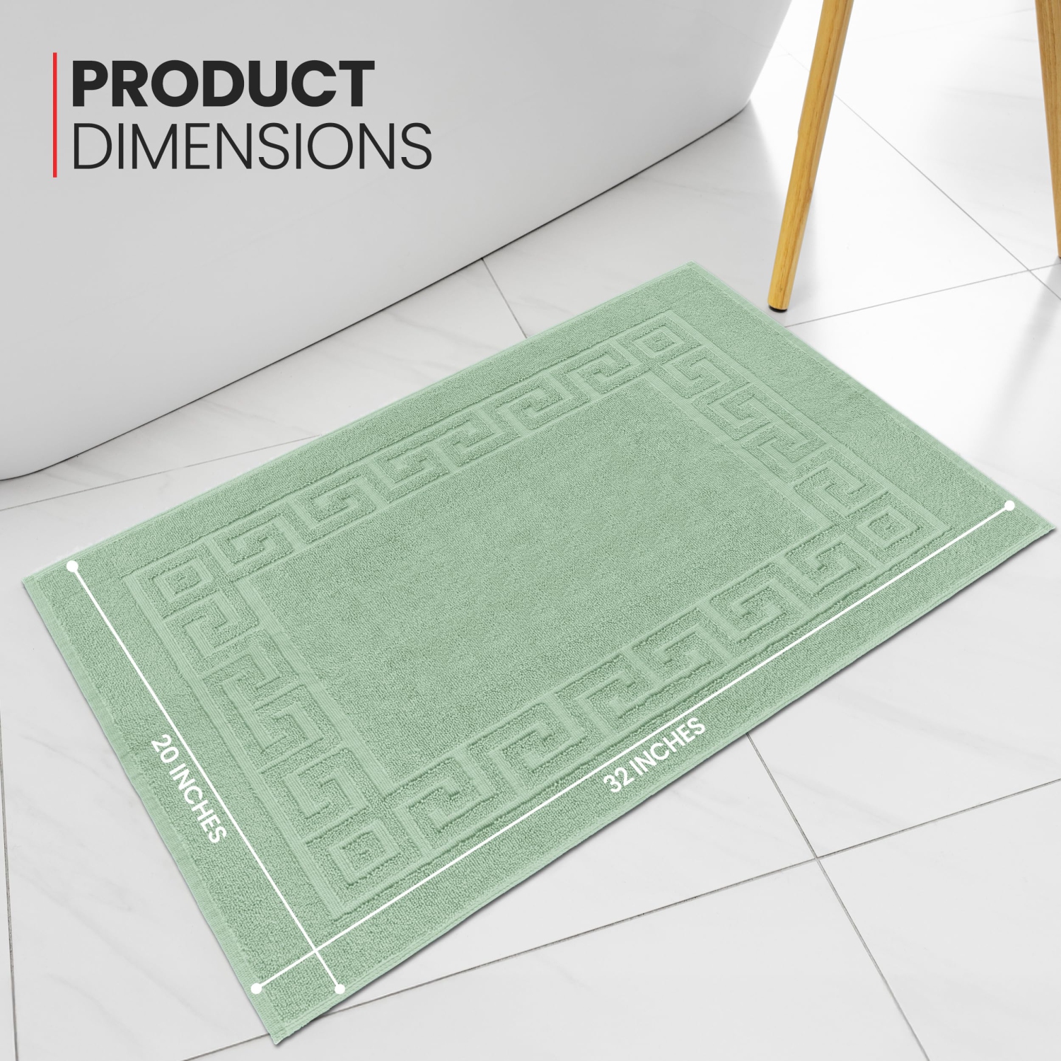 Canadian Linen Everest Bathmats, 2 Pack, 20"x30", Soft Absorbent Bath Mat Lightweight Quick Dry Washable Soft Shower with Greek Key Design, Sage Green