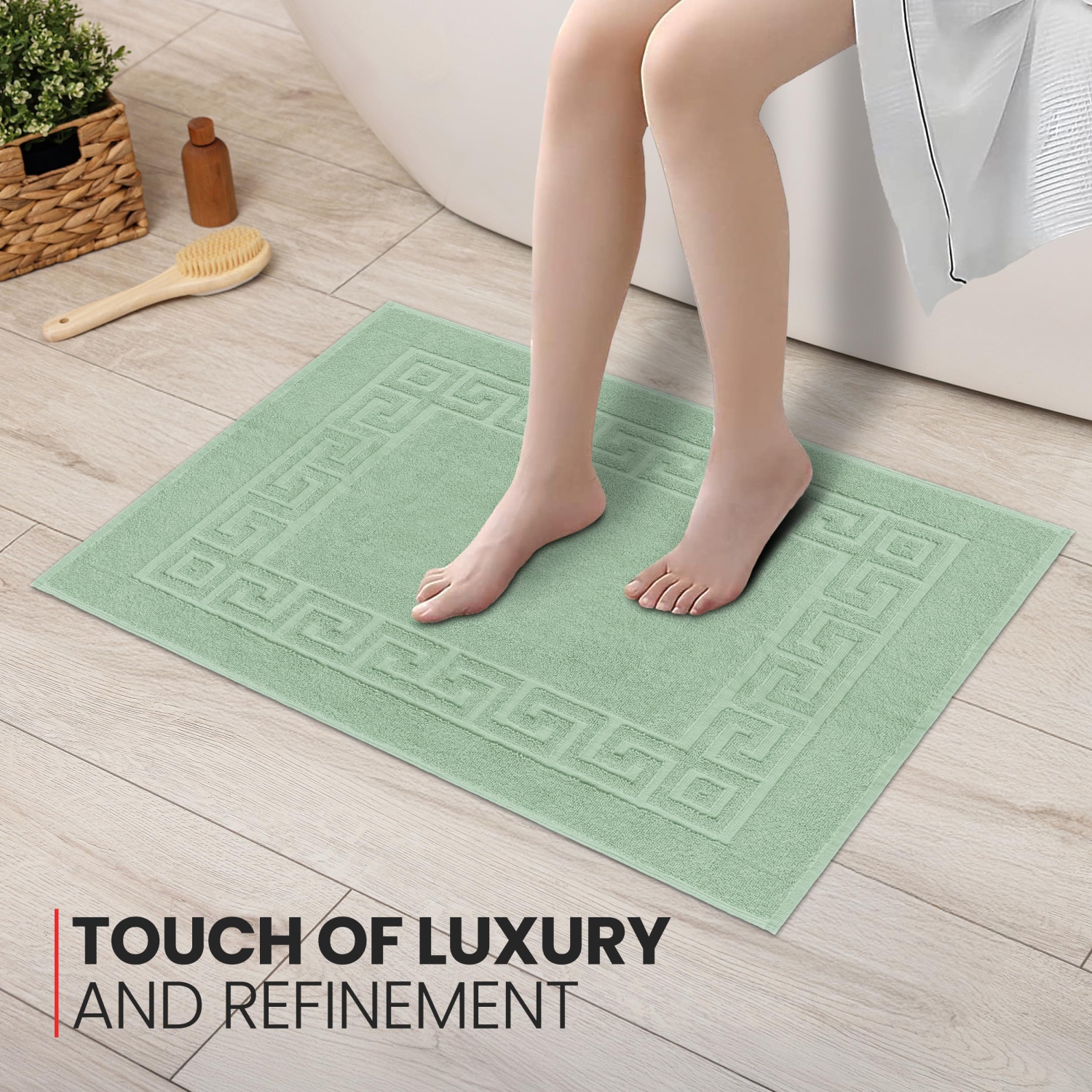 Canadian Linen Everest Bathmats, 2 Pack, 20"x30", Soft Absorbent Bath Mat Lightweight Quick Dry Washable Soft Shower with Greek Key Design, Sage Green