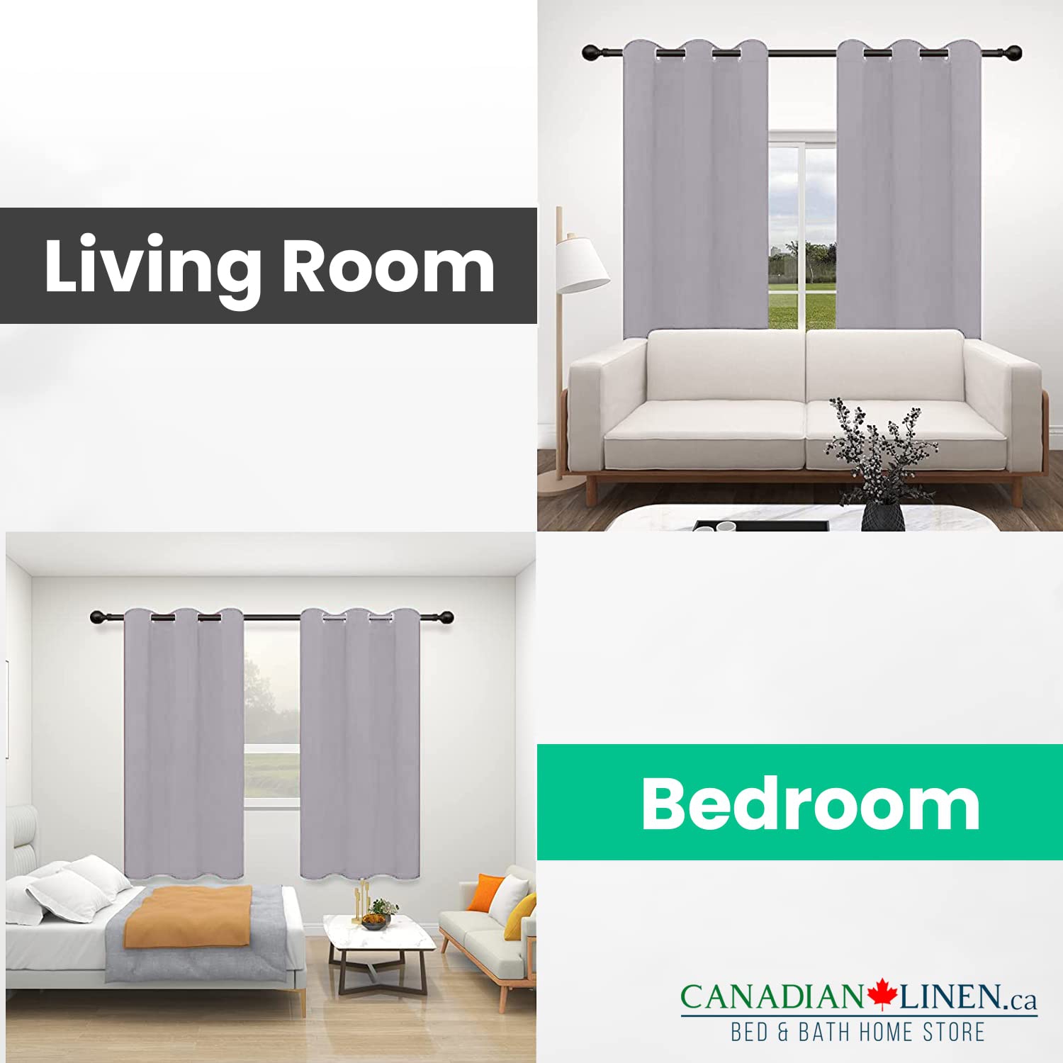 Rideau de fenêtre opaque en lin canadien, triple tissage, 52 2 larg. X 63 long., 3 couches de rideaux à anneaux en polyester sans bruit lavables,