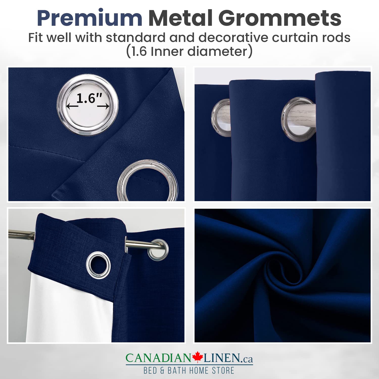 Rideau de fenêtre opaque en lin canadien, triple tissage, 52 larg. X 63 long., 3 couches, anti-lumière, 2 panneaux, anneaux en polyester lavables,